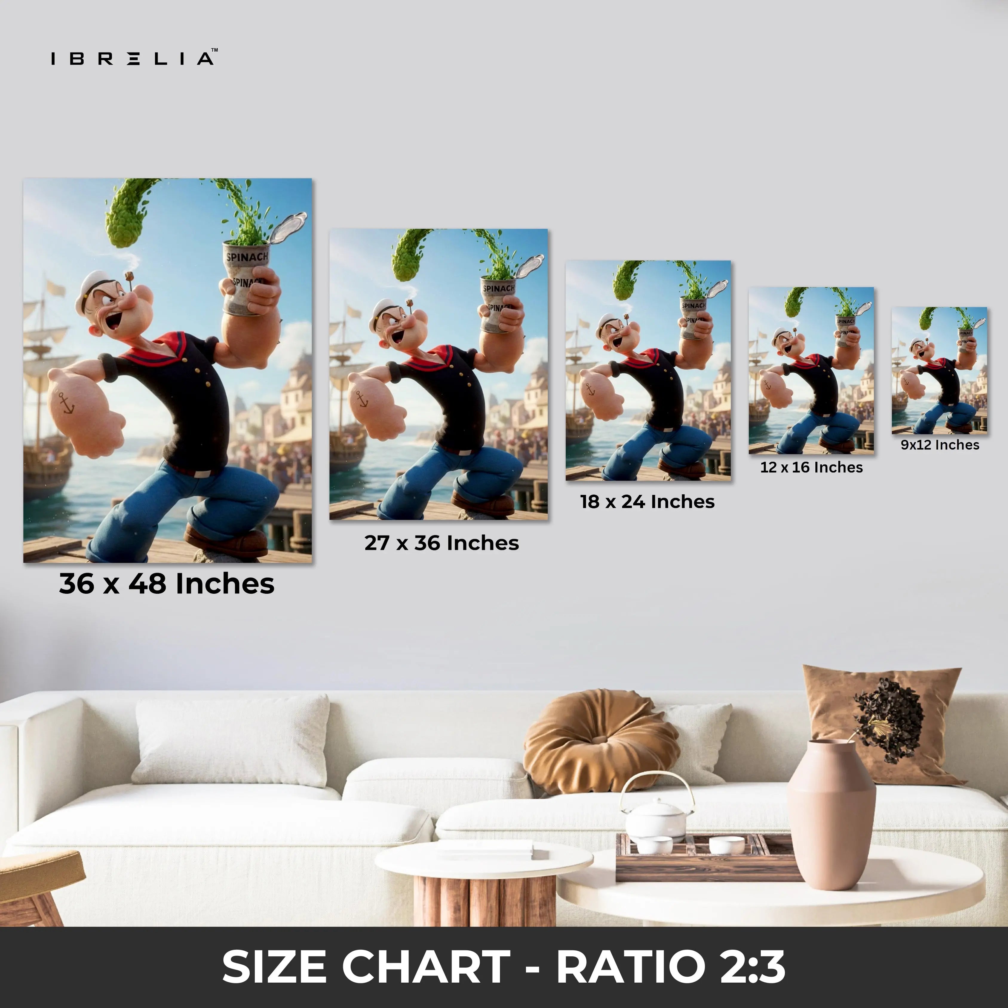 Popeye Spinach Power Wall Art – Cartoon Action Canvas Frame | Classic Character Poster Pakistan | IBRELIA™ IBRELIA