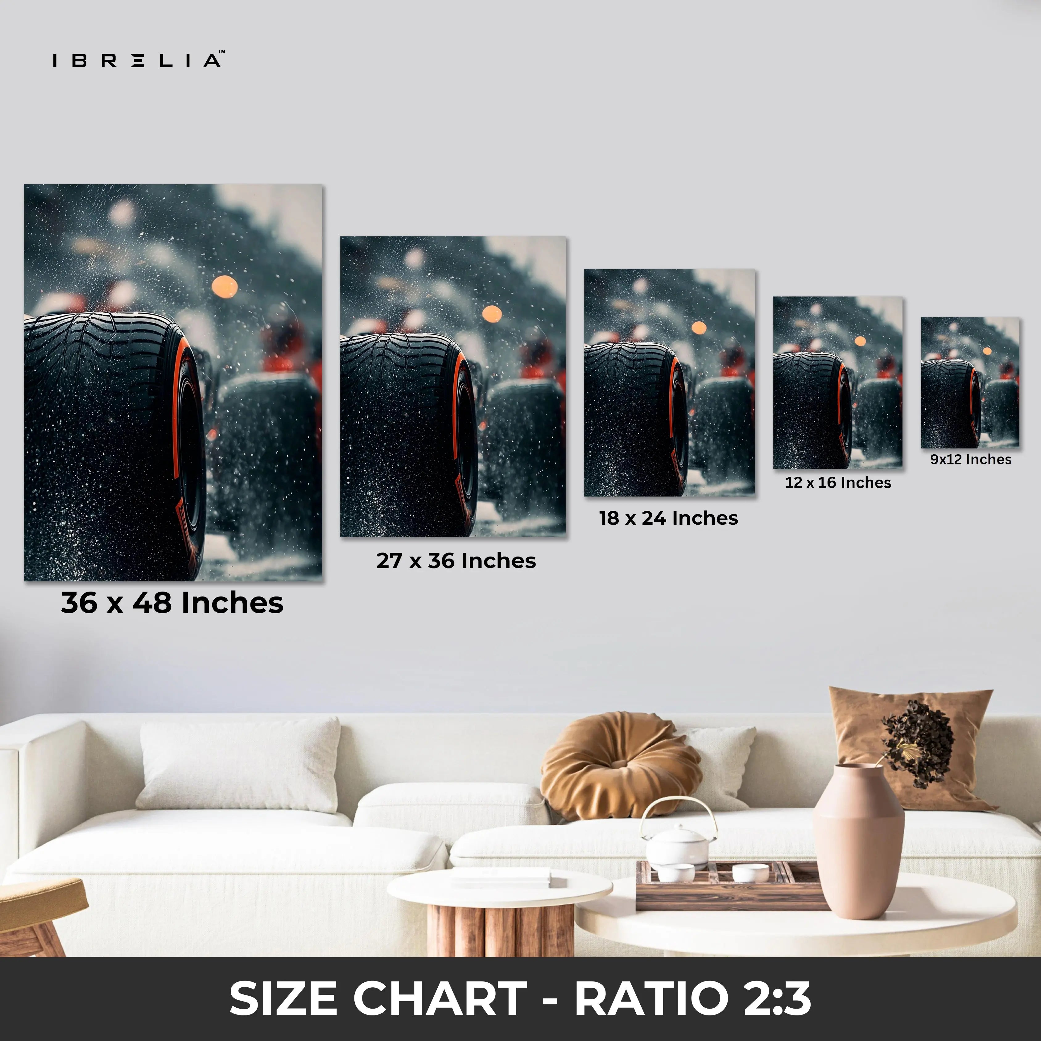 Performance Tire Rain Motion Wall Art – High Speed Automotive Canvas Frame Pakistan | Racing Detail Poster | IBRELIA™ IBRELIA