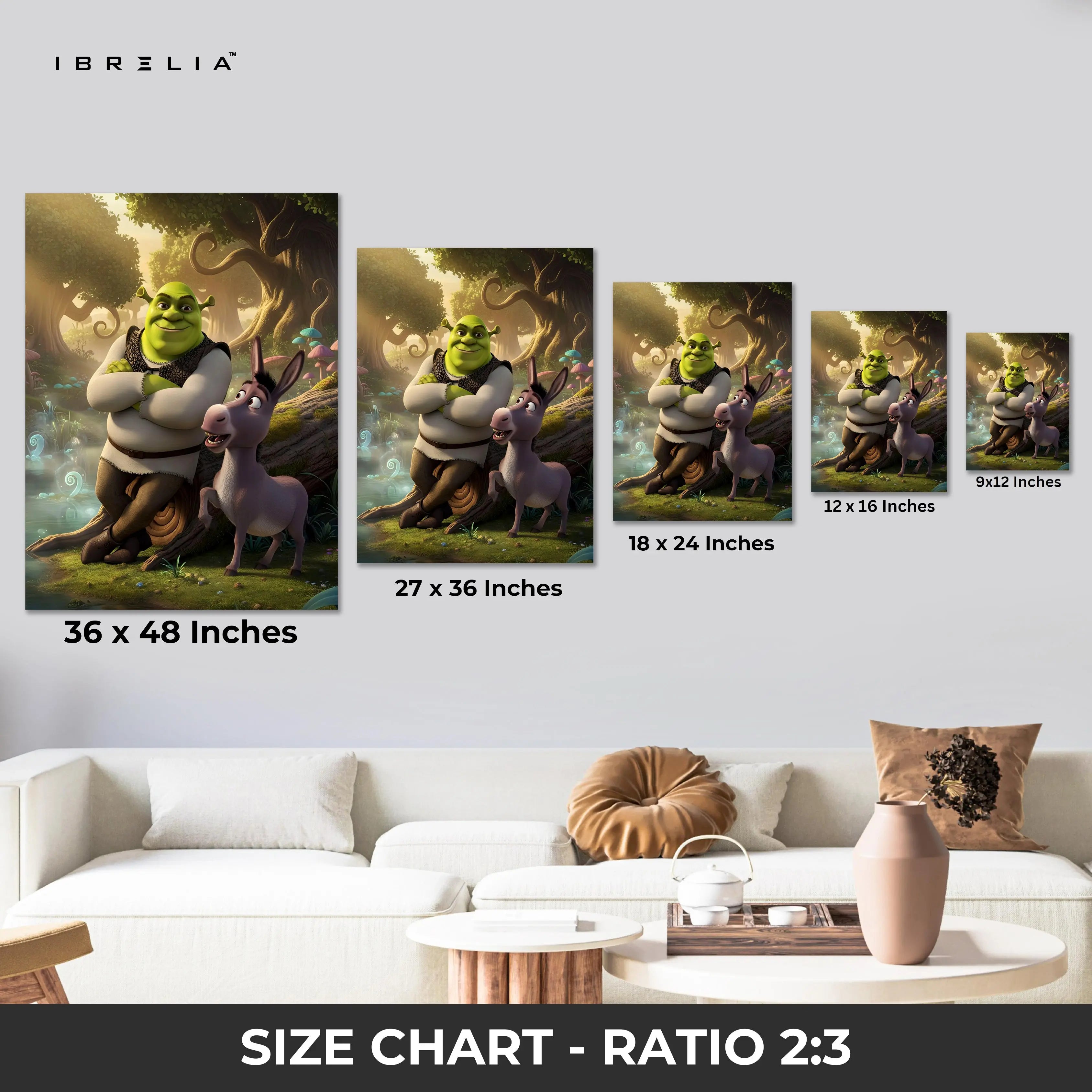 Ogre & Donkey Friendship Wall Art – Fantasy Humor Canvas Frame | Animated Duo Scene Decor Pakistan | IBRELIA™ IBRELIA