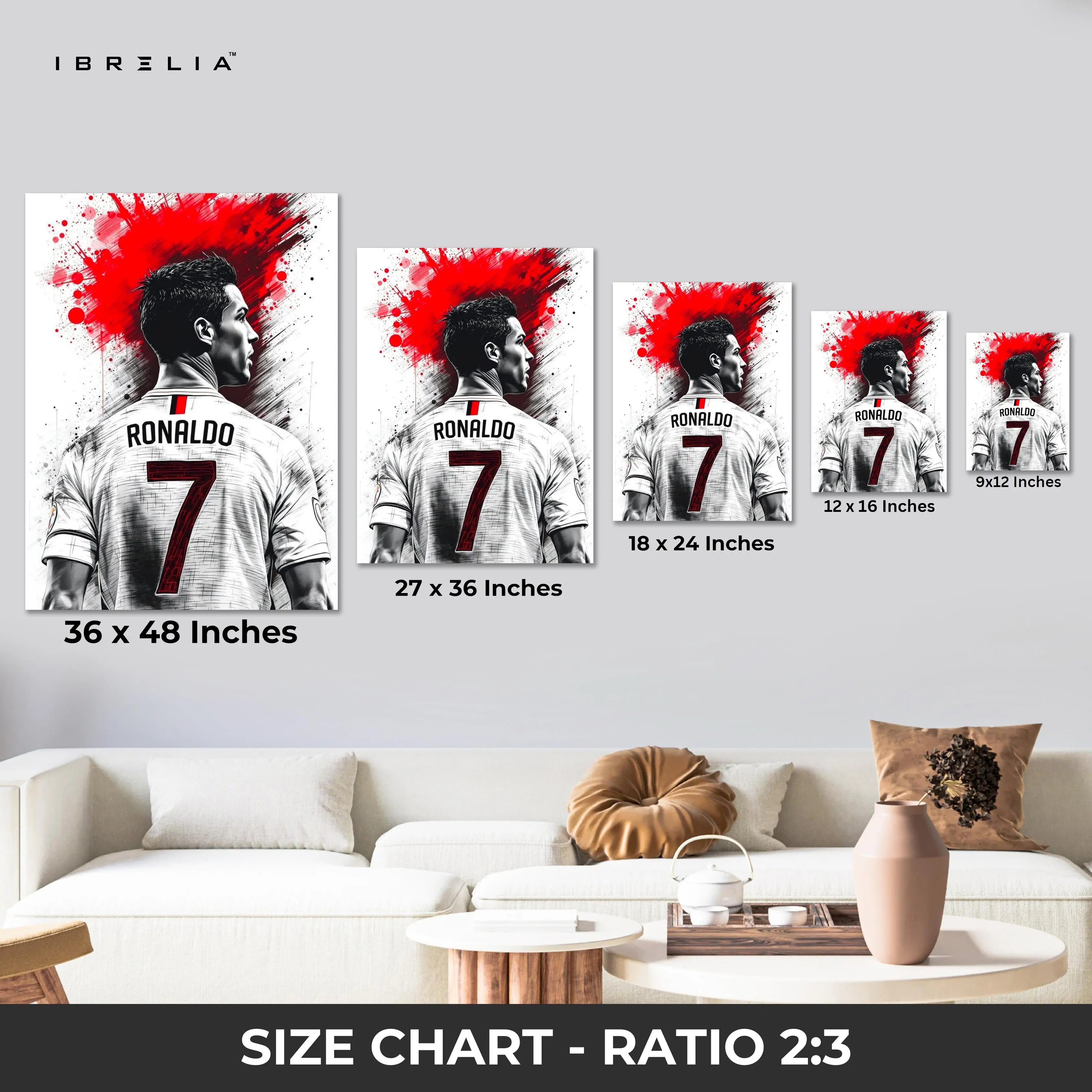 Cristiano Ronaldo No.7 Jersey Wall Art – CR7 Back View Canvas Frame | Ronaldo Football Poster Pakistan | IBRELIA™ IBRELIA