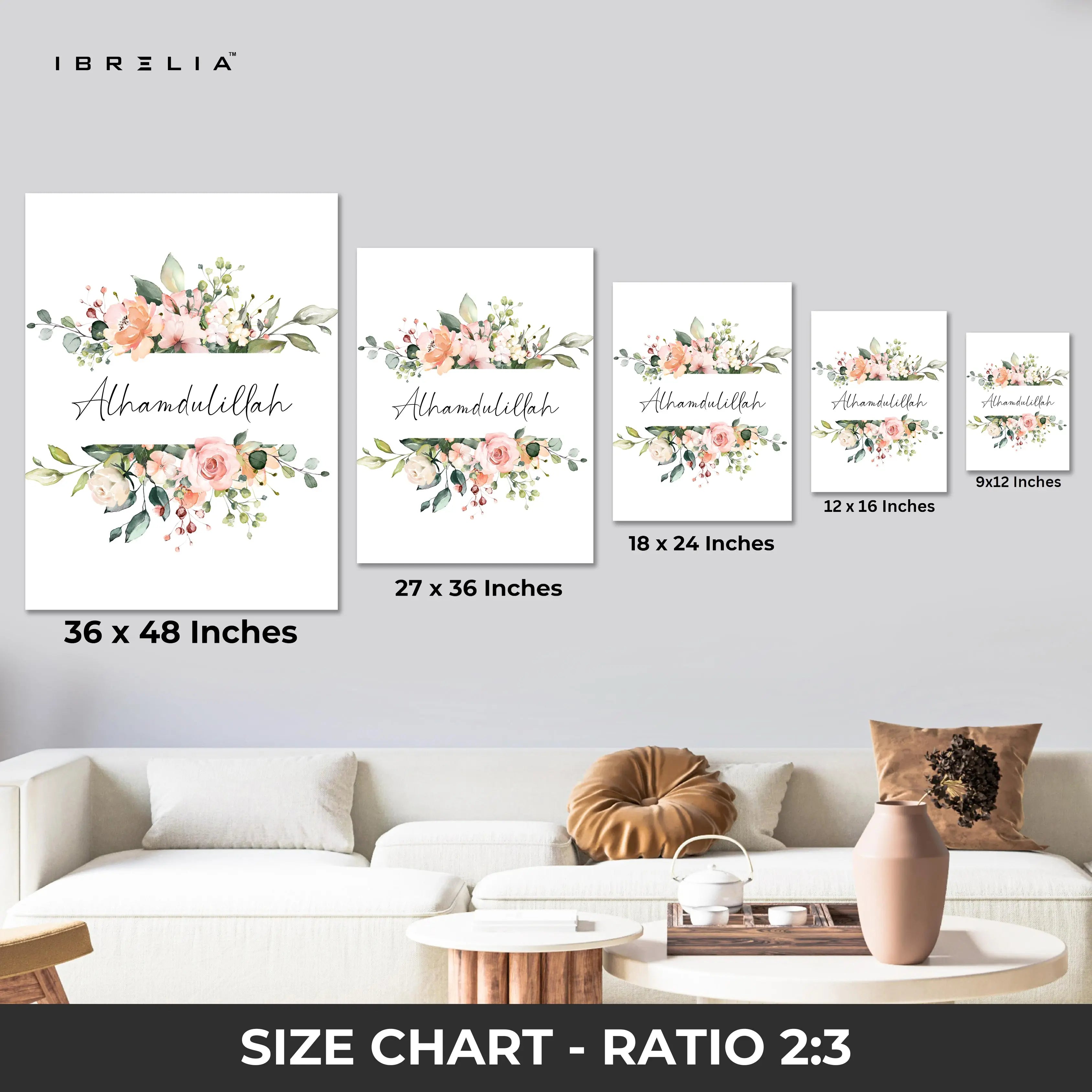 Alhamdulillah Islamic Wall Art – Elegant Floral Watercolor Design | 4K Ultra Wrap Frame Wall Art in Pakistan | IBRELIA™ IBRELIA
