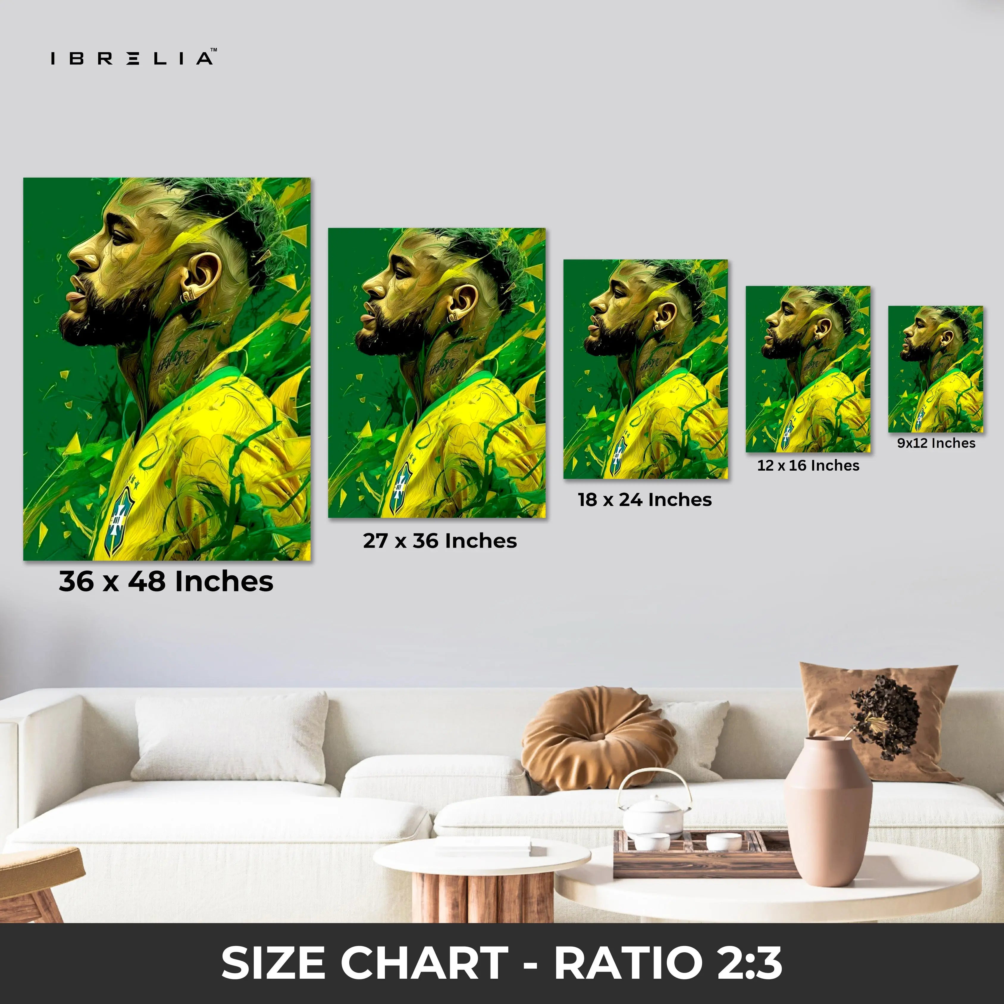 Neymar Jr Portrait Wall Art – Brazil Football Canvas Frame | Neymar Aesthetic Poster Pakistan | IBRELIA™ IBRELIA