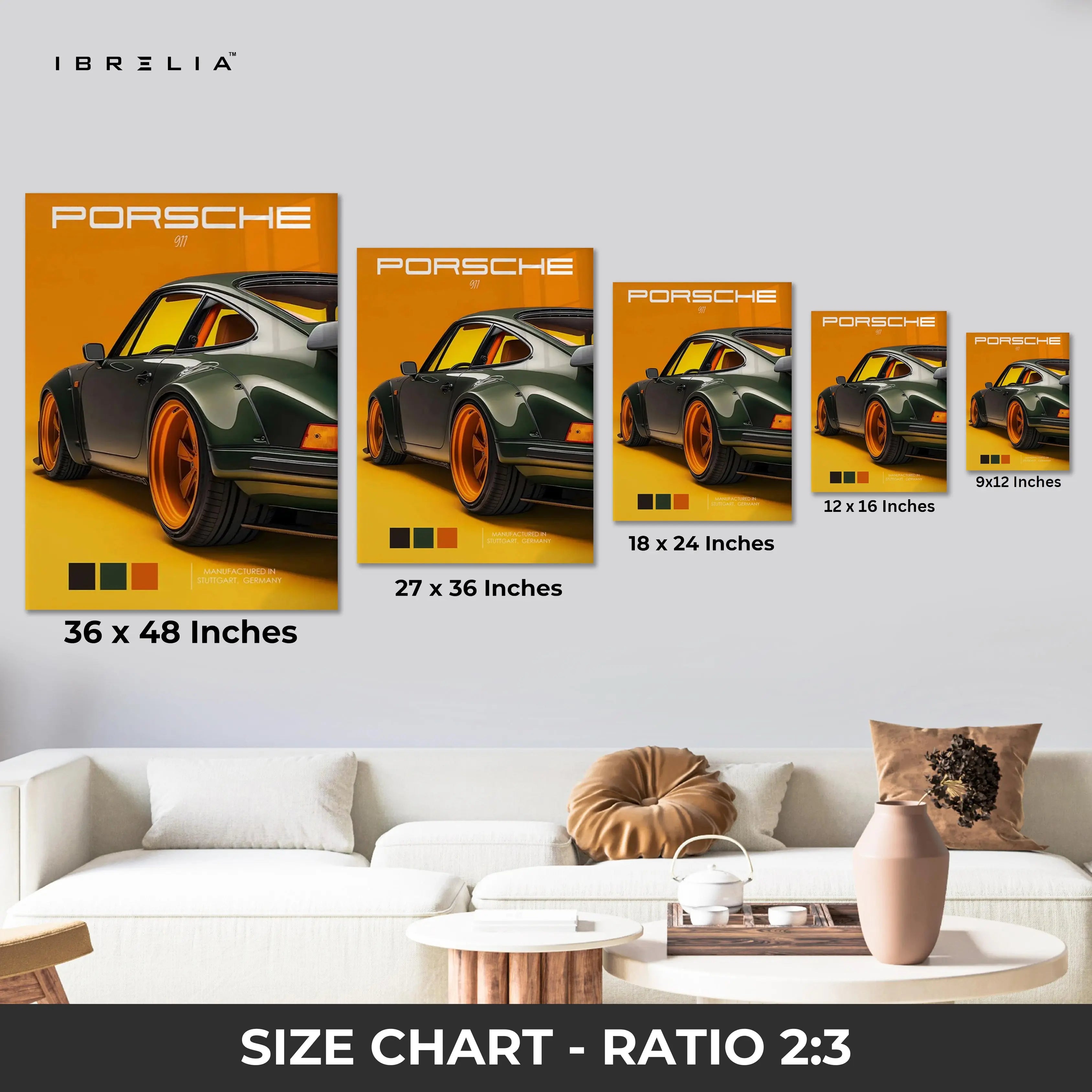Porsche 911 Retro Orange Studio Art – Luxury Sports Car Wall Art | 4K Ultra Wrap Frame Wall Art in Pakistan | IBRELIA™ IBRELIA