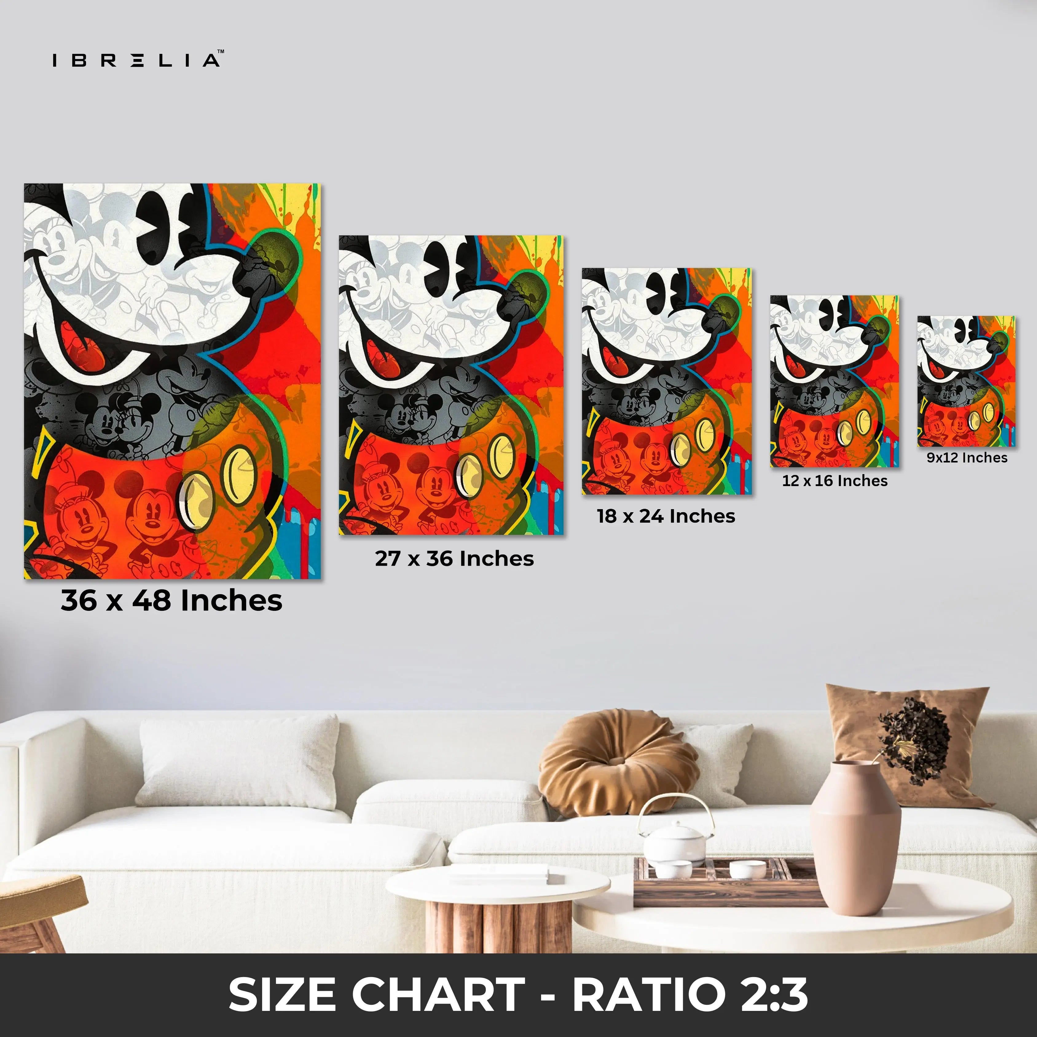 Mickey Mouse Pop Art Wall Art – Abstract Cartoon Canvas Frame | Colorful Street Style Poster Pakistan | IBRELIA™ IBRELIA