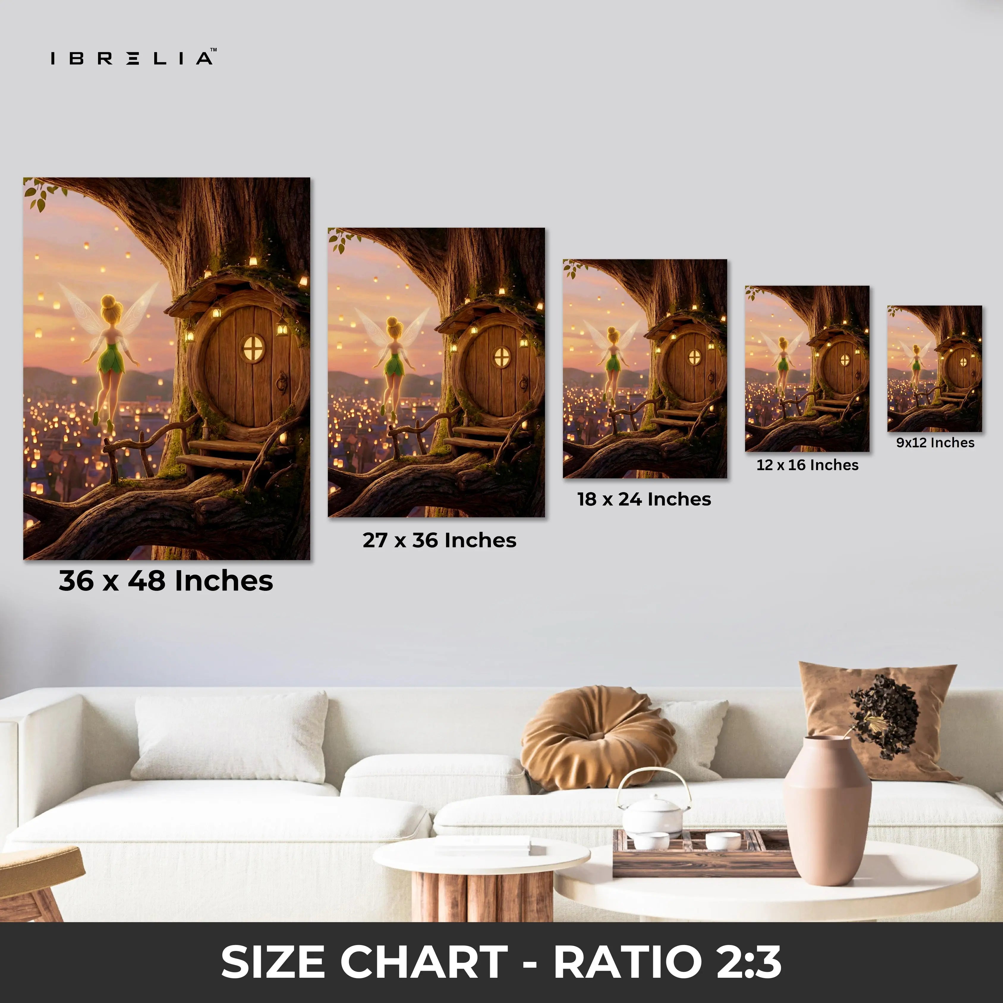 Fairy Treehouse Sunset Wall Art – Magical Fantasy Canvas Frame | Warm Aesthetic Dream Decor Pakistan | IBRELIA™ IBRELIA