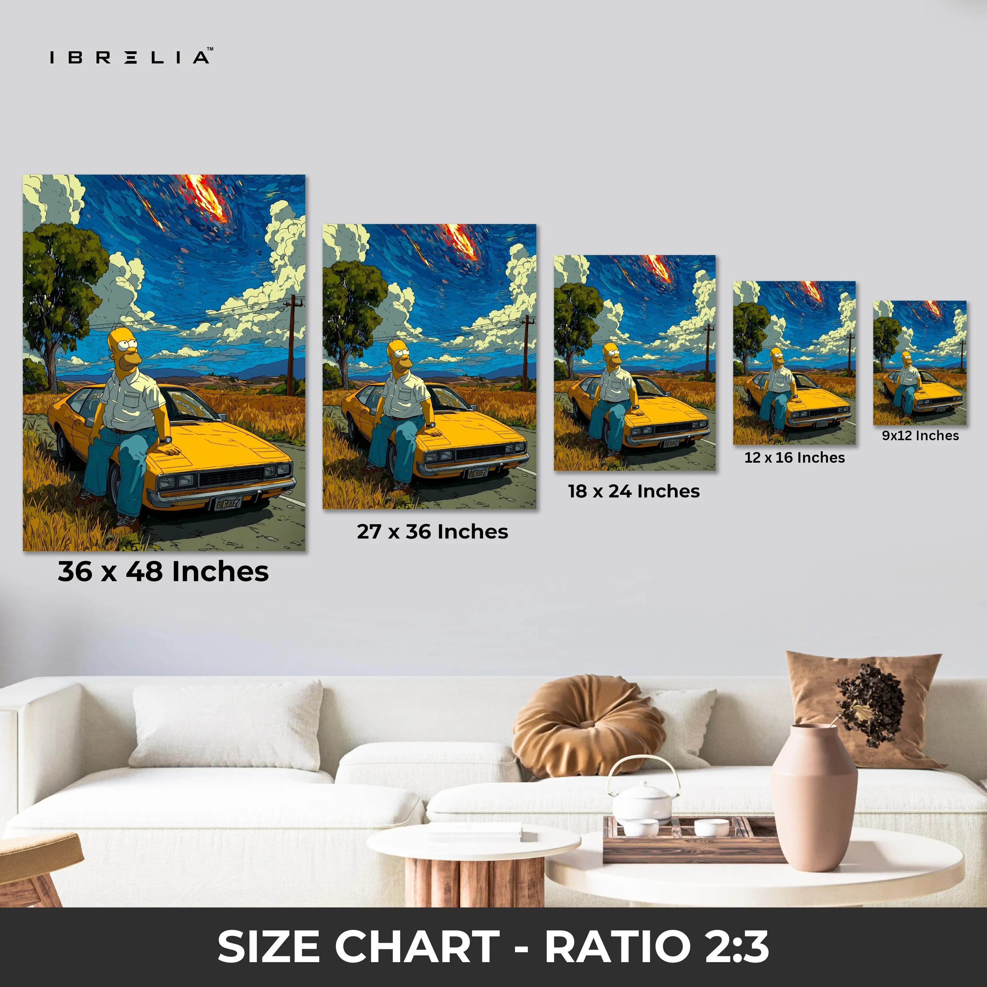 Cartoon Desert Sky Wall Art – Aesthetic Car Scene Canvas Frame | Cinematic Illustration Poster Pakistan | IBRELIA™ IBRELIA