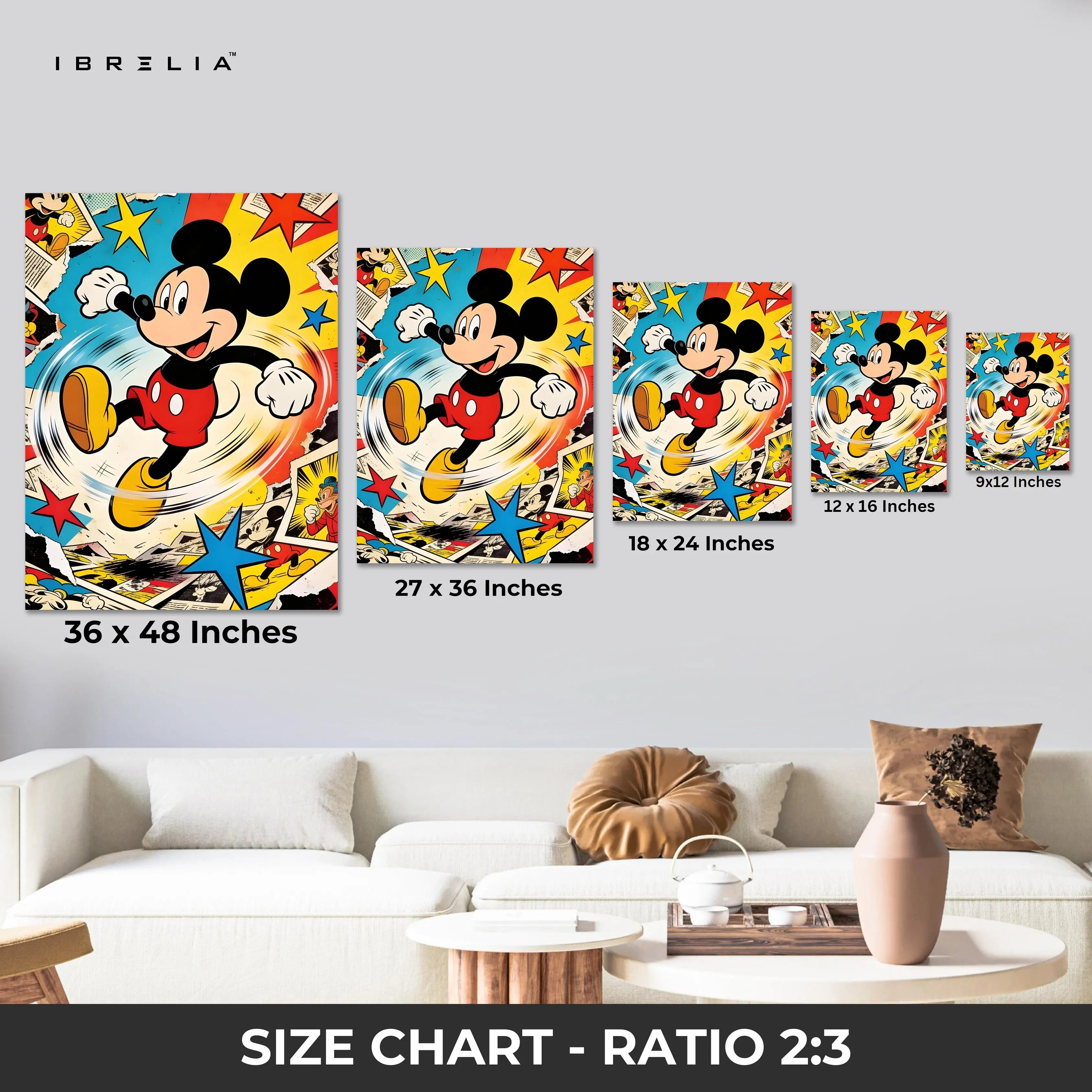 Mickey Mouse Pop Art Wall Art – Vintage Cartoon Canvas Frame | Mickey Comic Style Poster Pakistan | IBRELIA™ IBRELIA