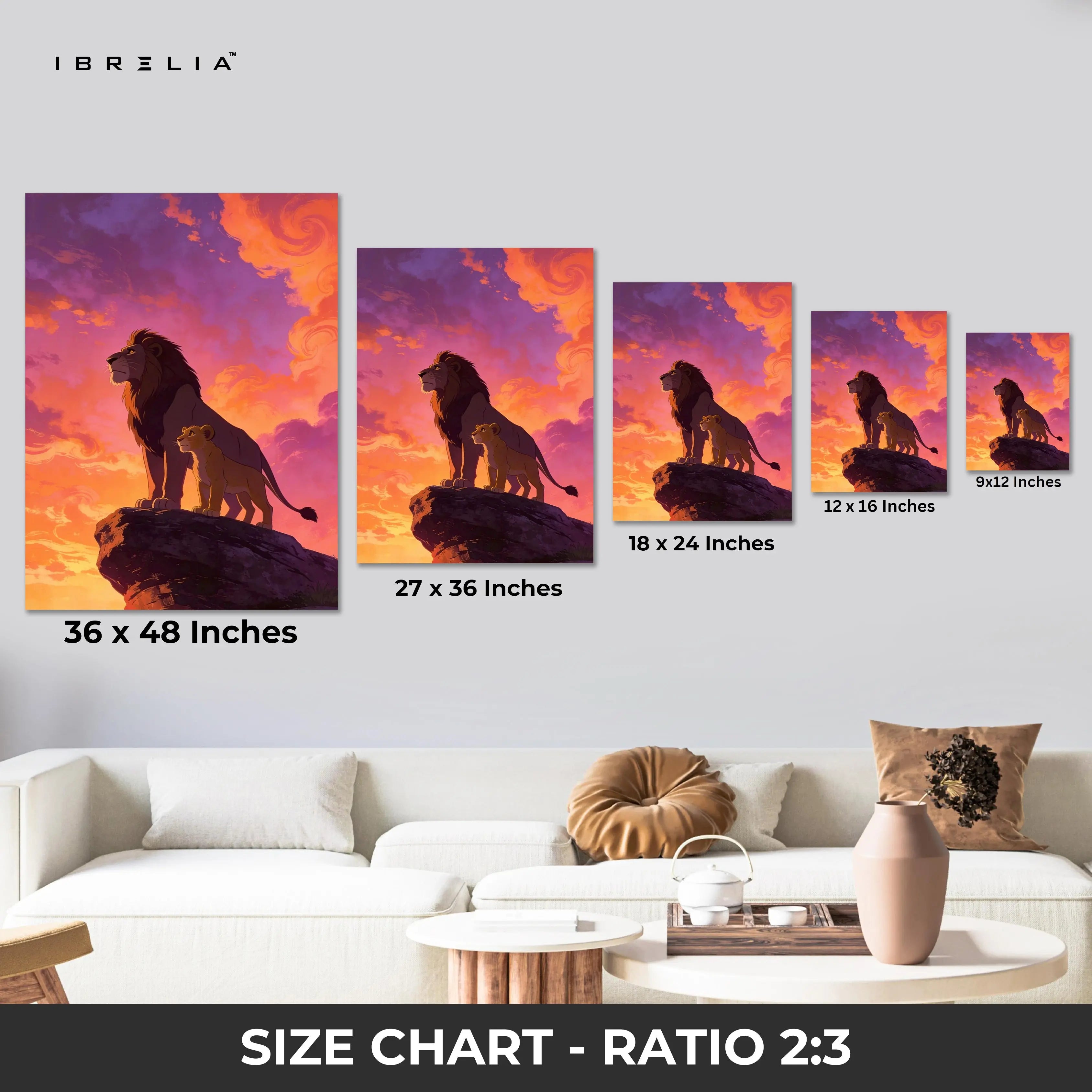 Lion Father & Cub Wall Art – Pride Legacy Canvas Frame | Majestic Animal Scene Decor Pakistan | IBRELIA™ IBRELIA