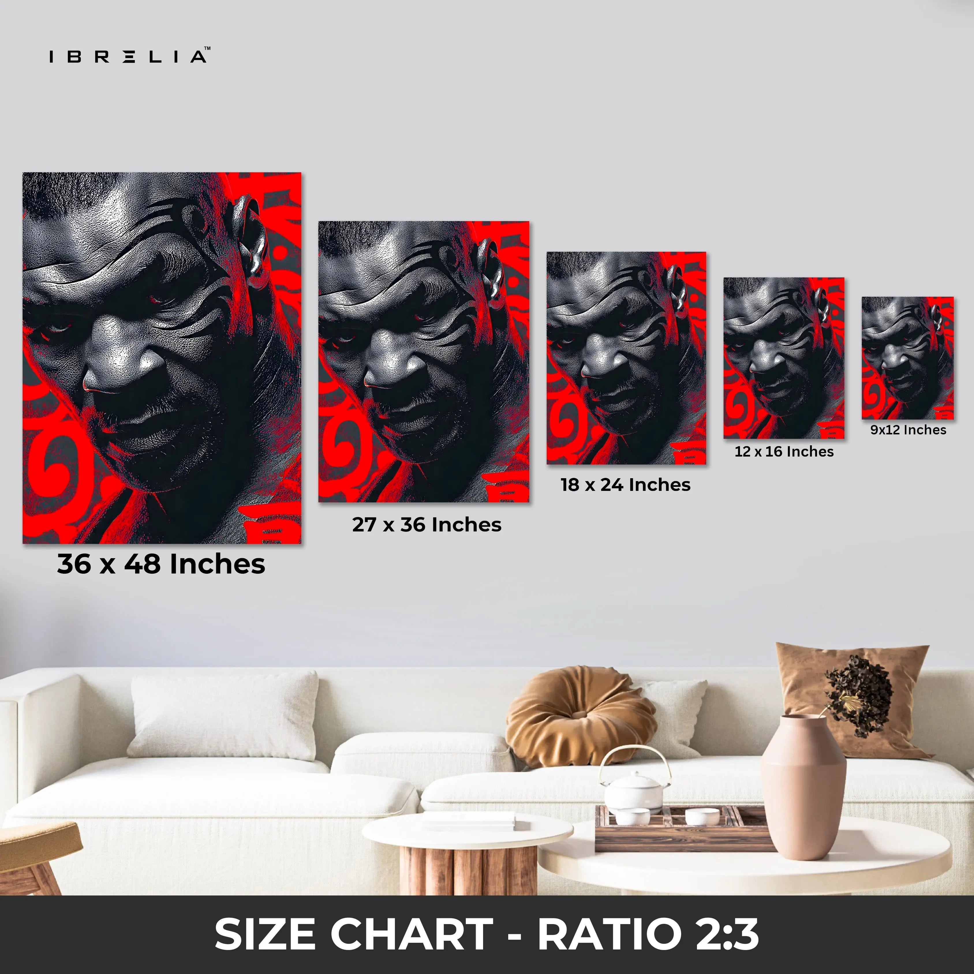 Mike Tyson Portrait Wall Art – Boxing Legend Canvas Frame | Red Black Fighter Poster Pakistan | IBRELIA™ IBRELIA