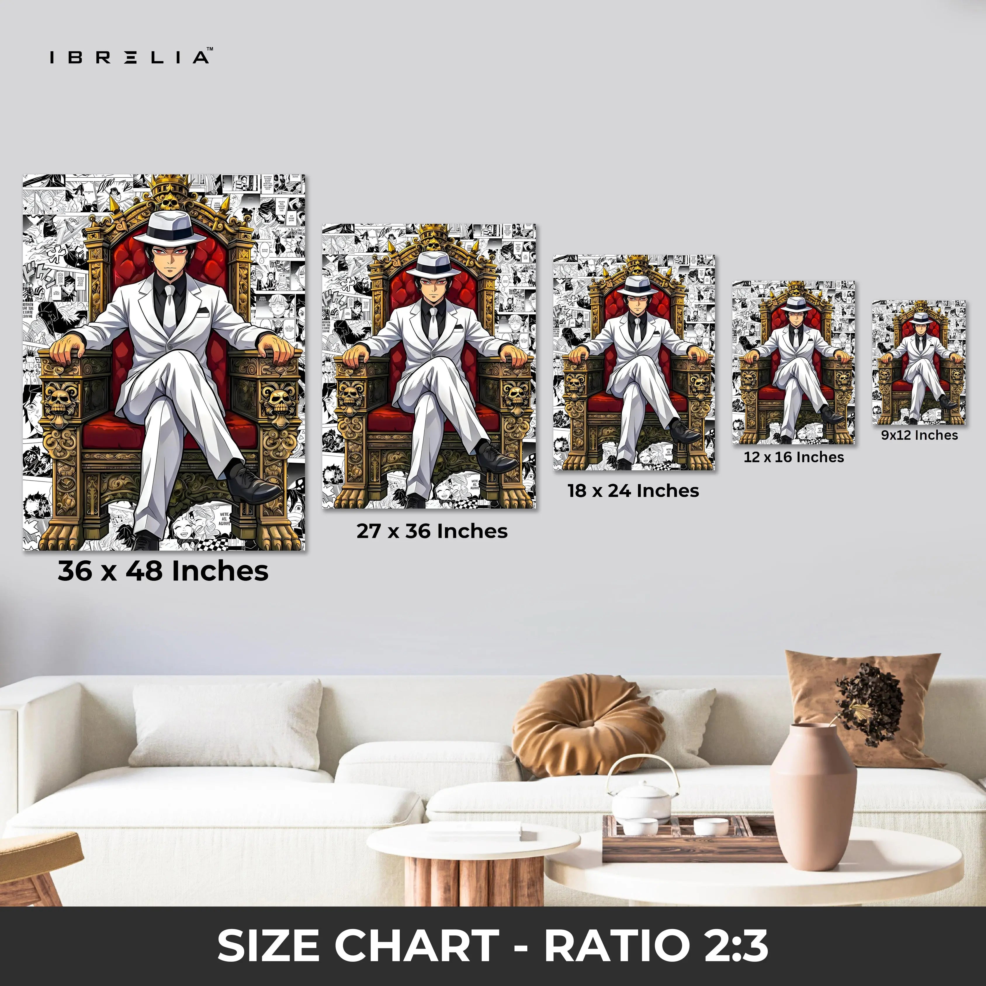 Anime Mafia King Wall Art – Luxury Throne Canvas Frame | Anime Boss Poster Pakistan | IBRELIA™ IBRELIA