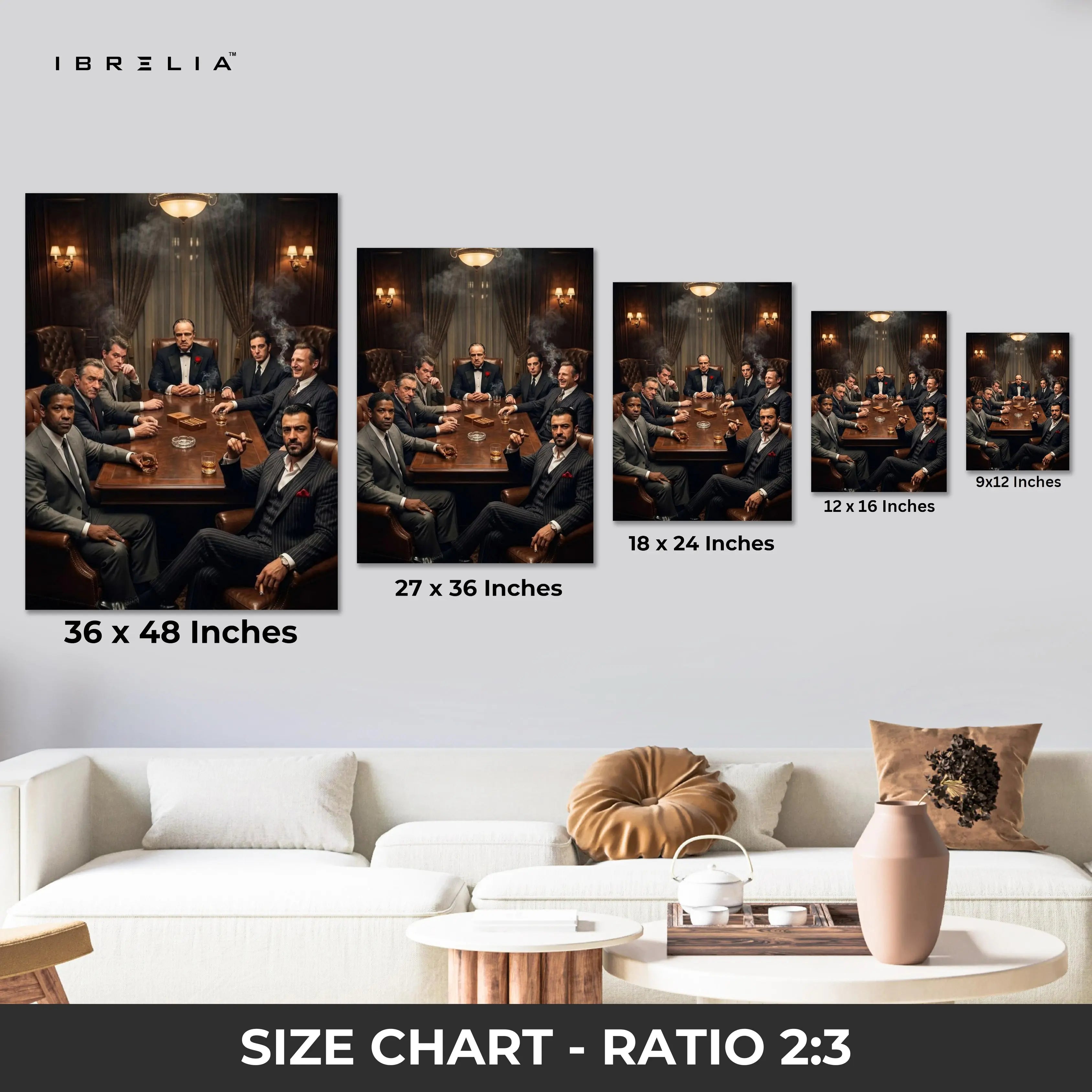 Godfather Mafia Meeting Wall Art – Vintage Crime Family Canvas Frame | Luxury Movie Scene Poster Pakistan | IBRELIA™ IBRELIA