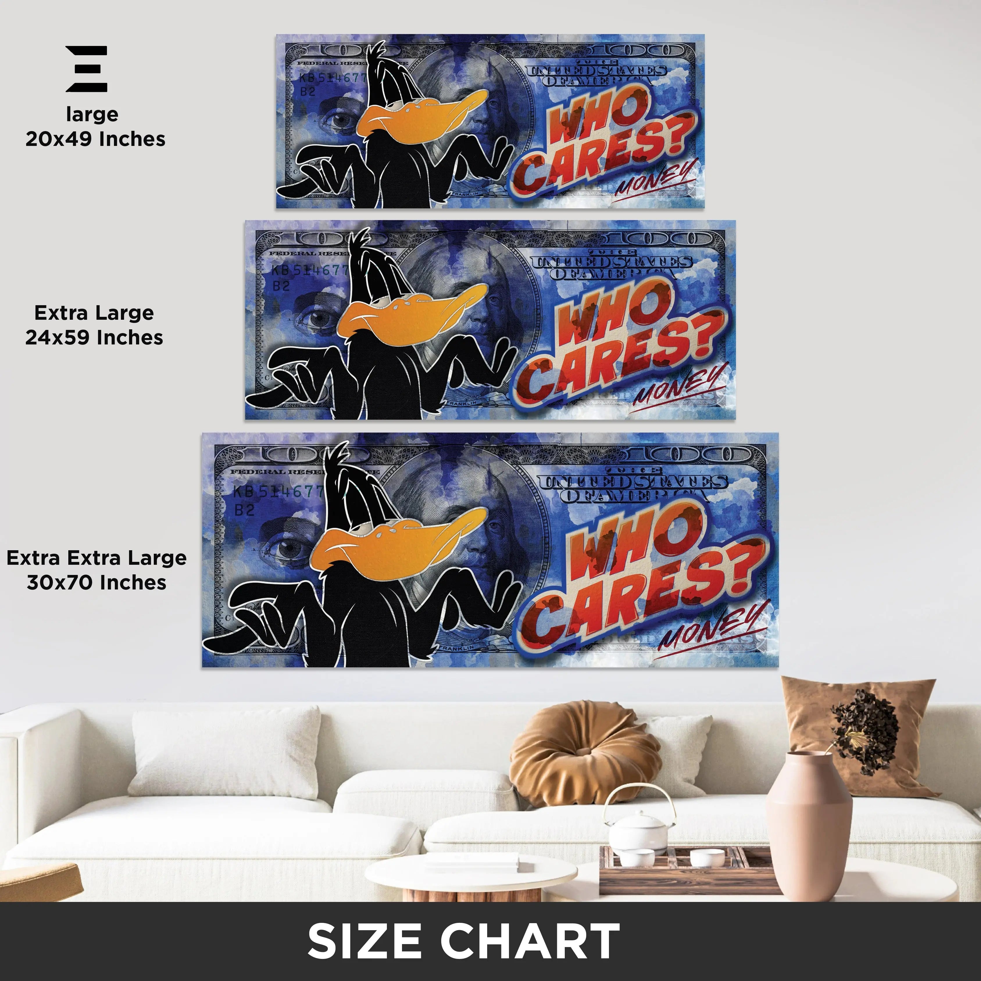 Ultra Wide Wall Art – Daffy Duck “Who Cares? Money” Dollar Design | IBRELIA IBRELIA