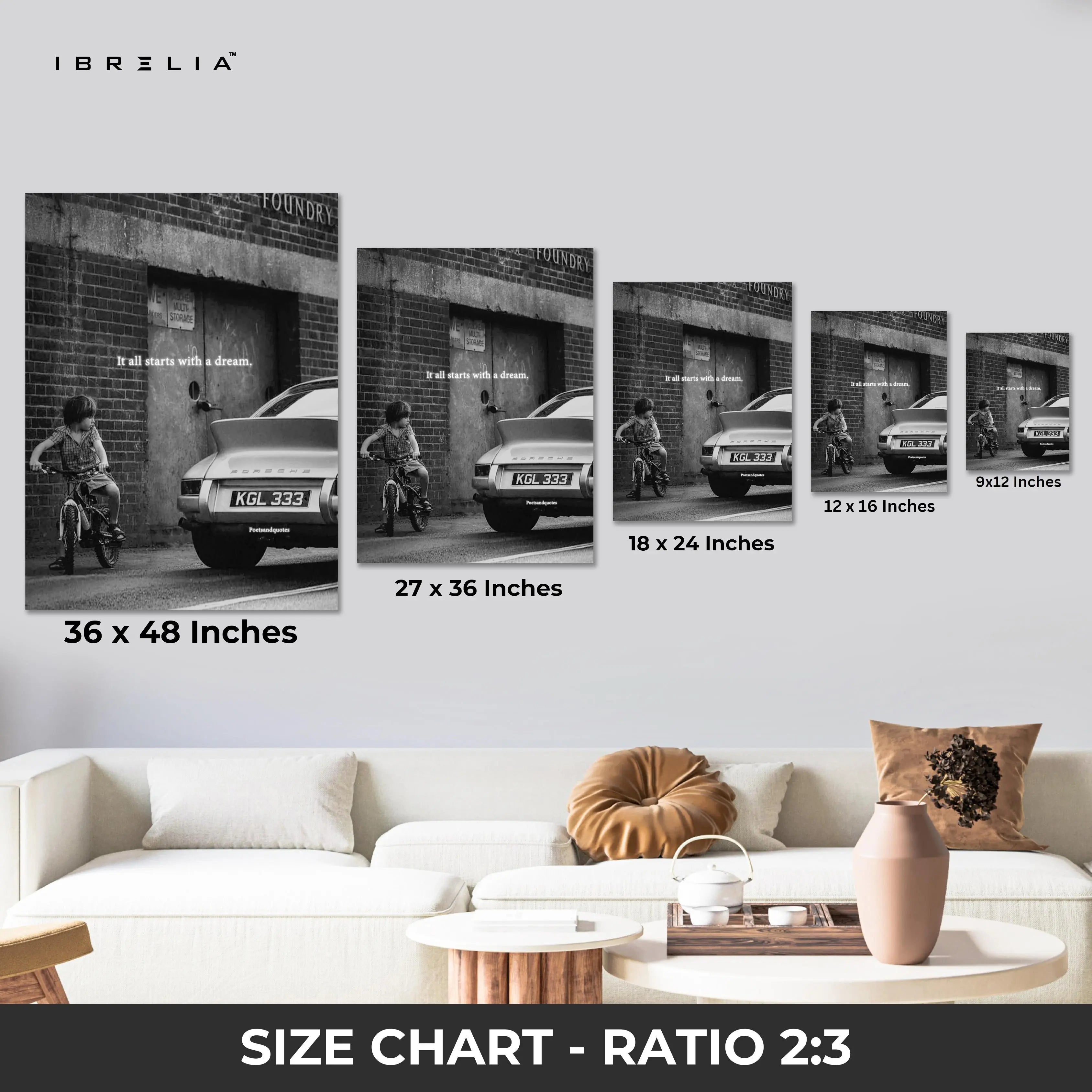 It All Starts With a Dream Wall Art – Vintage Porsche Motivation Canvas Frame | Inspirational Poster Pakistan | IBRELIA™ IBRELIA