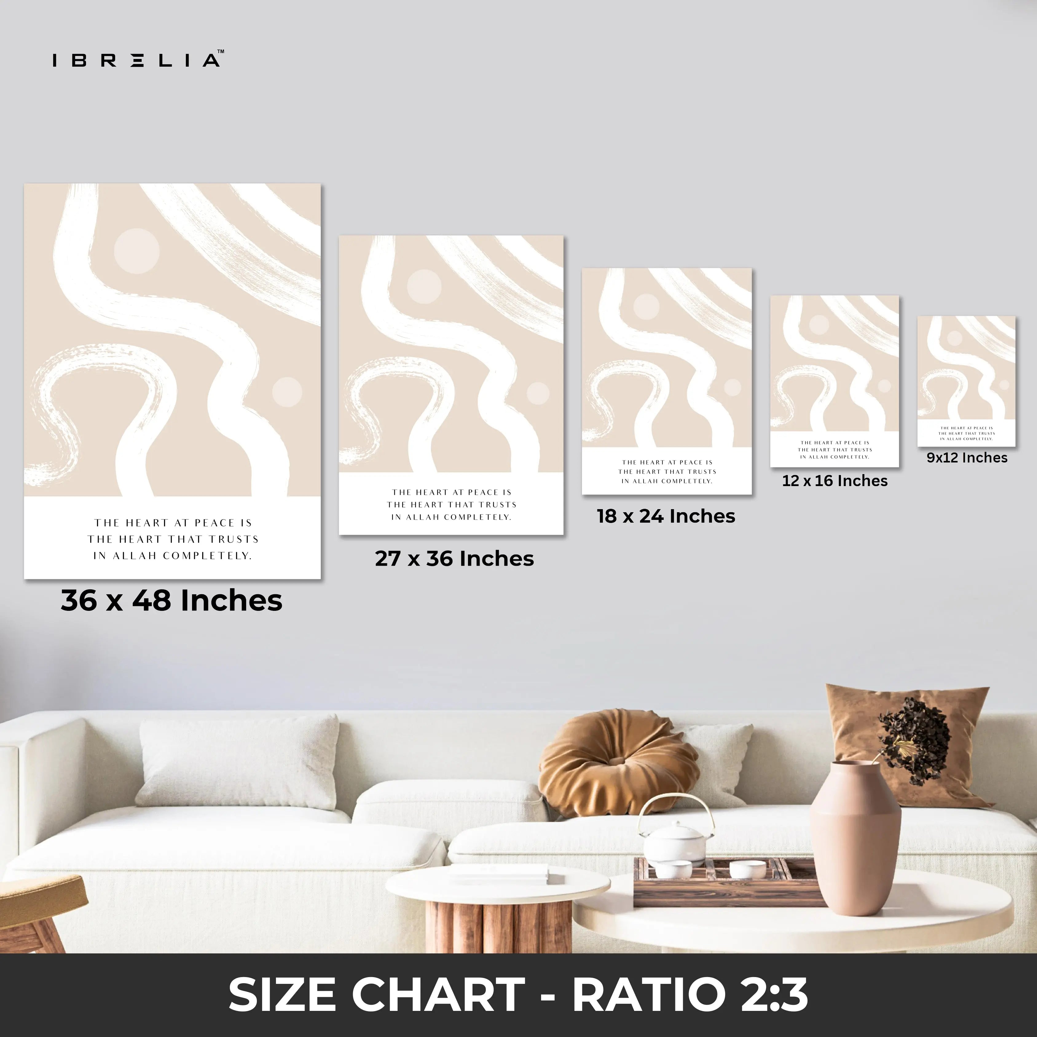 The Heart at Peace Islamic Quote Wall Art – Modern Neutral Abstract Design | 4K Ultra Wrap Frame Wall Art in Pakistan | IBRELIA™ IBRELIA