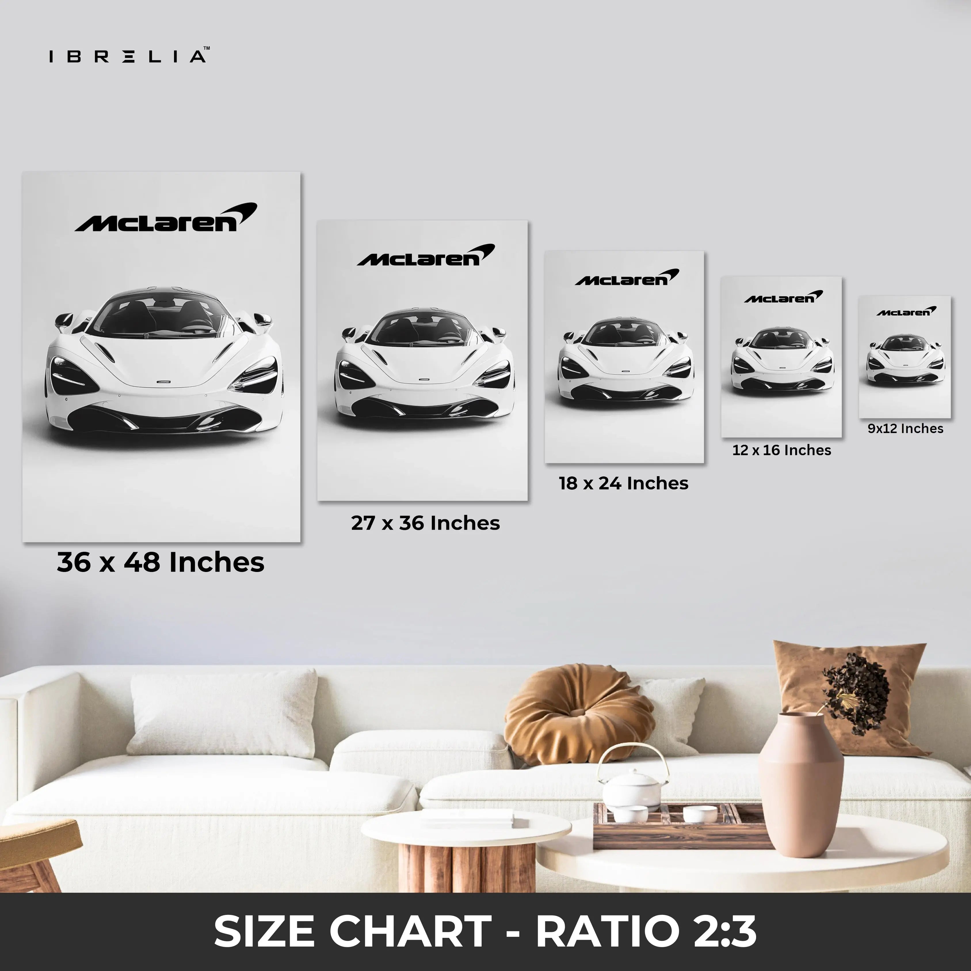 McLaren Minimal Front View Wall Art – Luxury Supercar Poster | 4K Ultra Wrap Frame Wall Art in Pakistan | IBRELIA™ IBRELIA