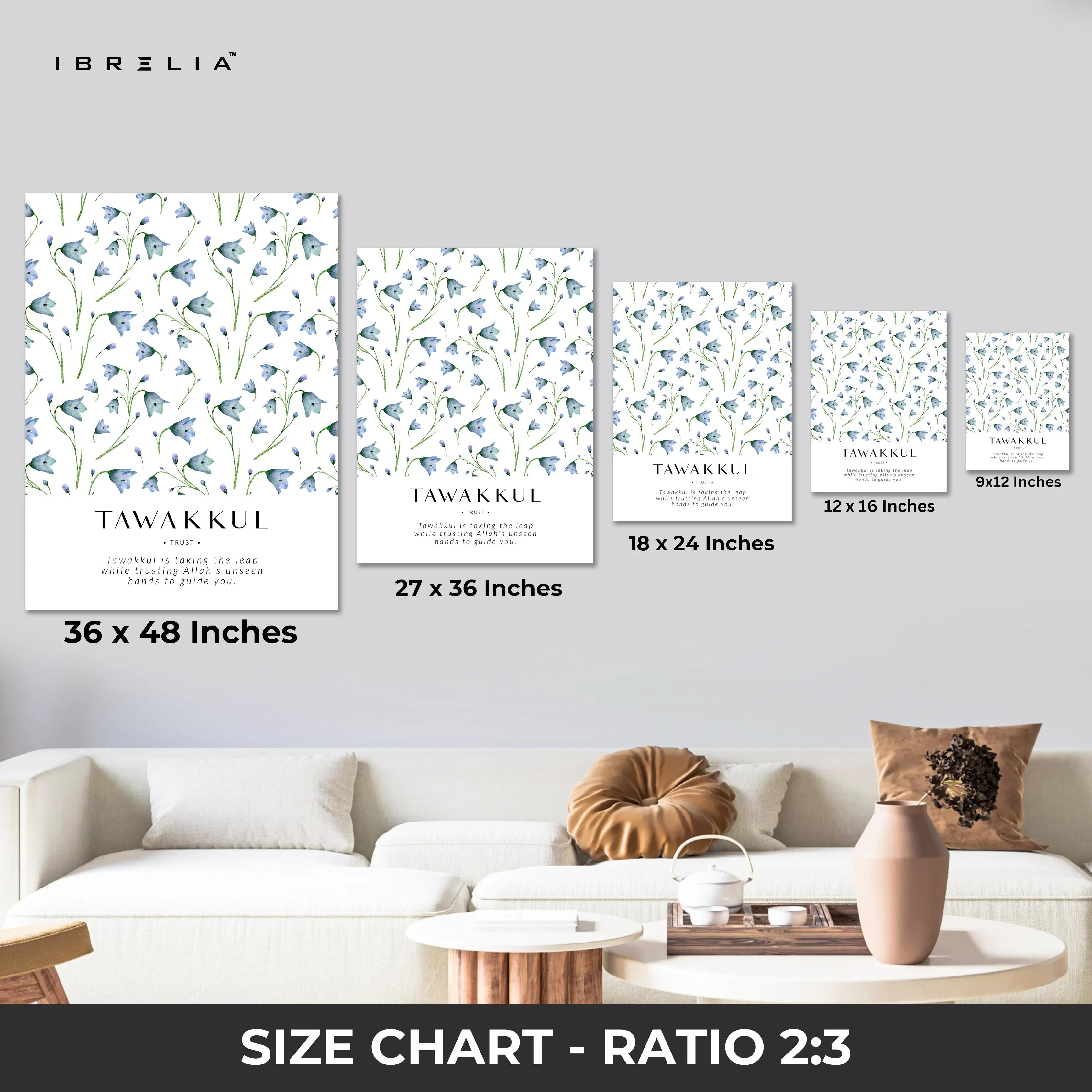 Tawakkul Trust Islamic Wall Art – Blue Bell Floral Botanical Design | 4K Ultra Wrap Frame Wall Art in Pakistan | IBRELIA™ IBRELIA