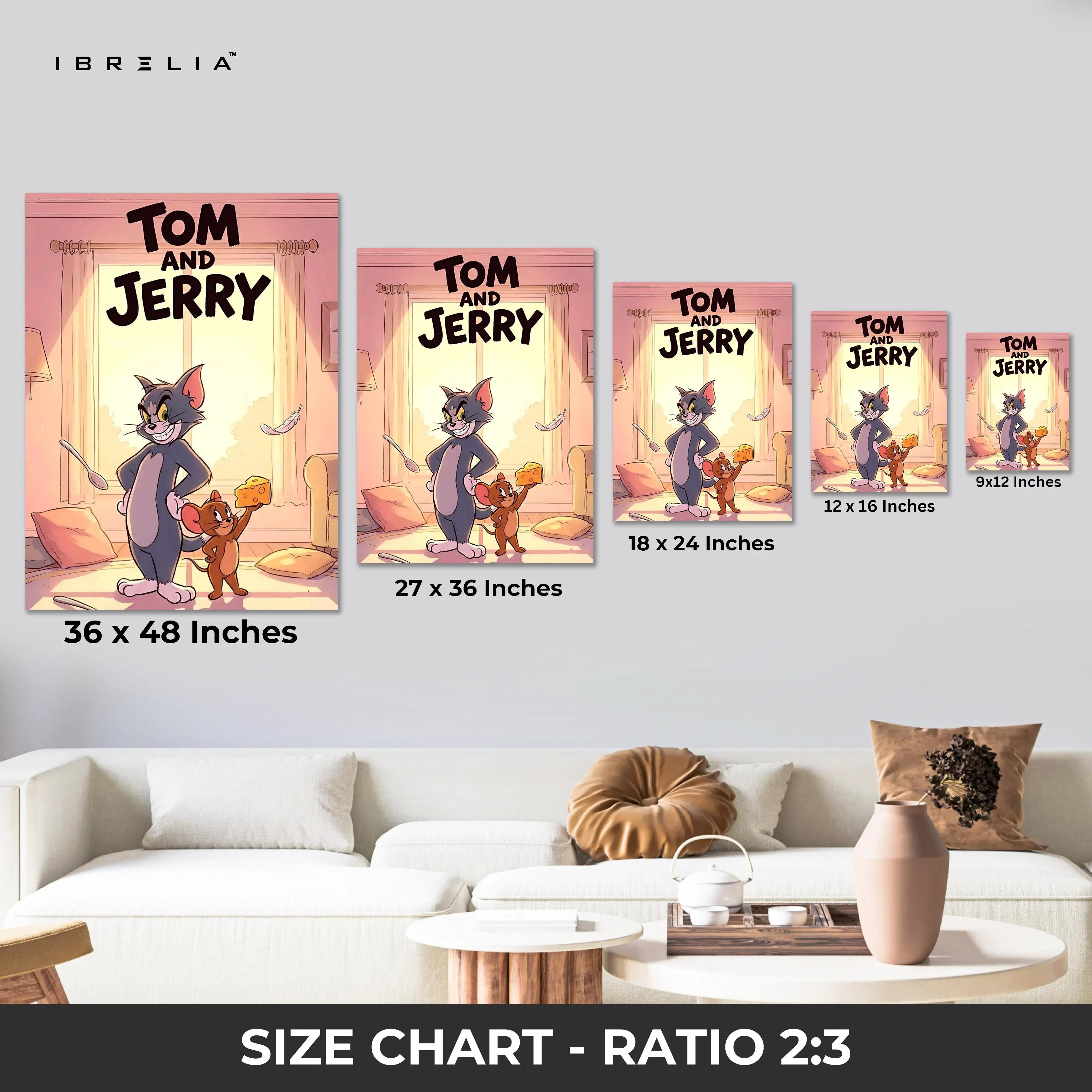 Tom & Jerry Cozy Cartoon Wall Art – Cute Character Canvas Frame | Warm Kids Room Decor Pakistan | IBRELIA™ IBRELIA