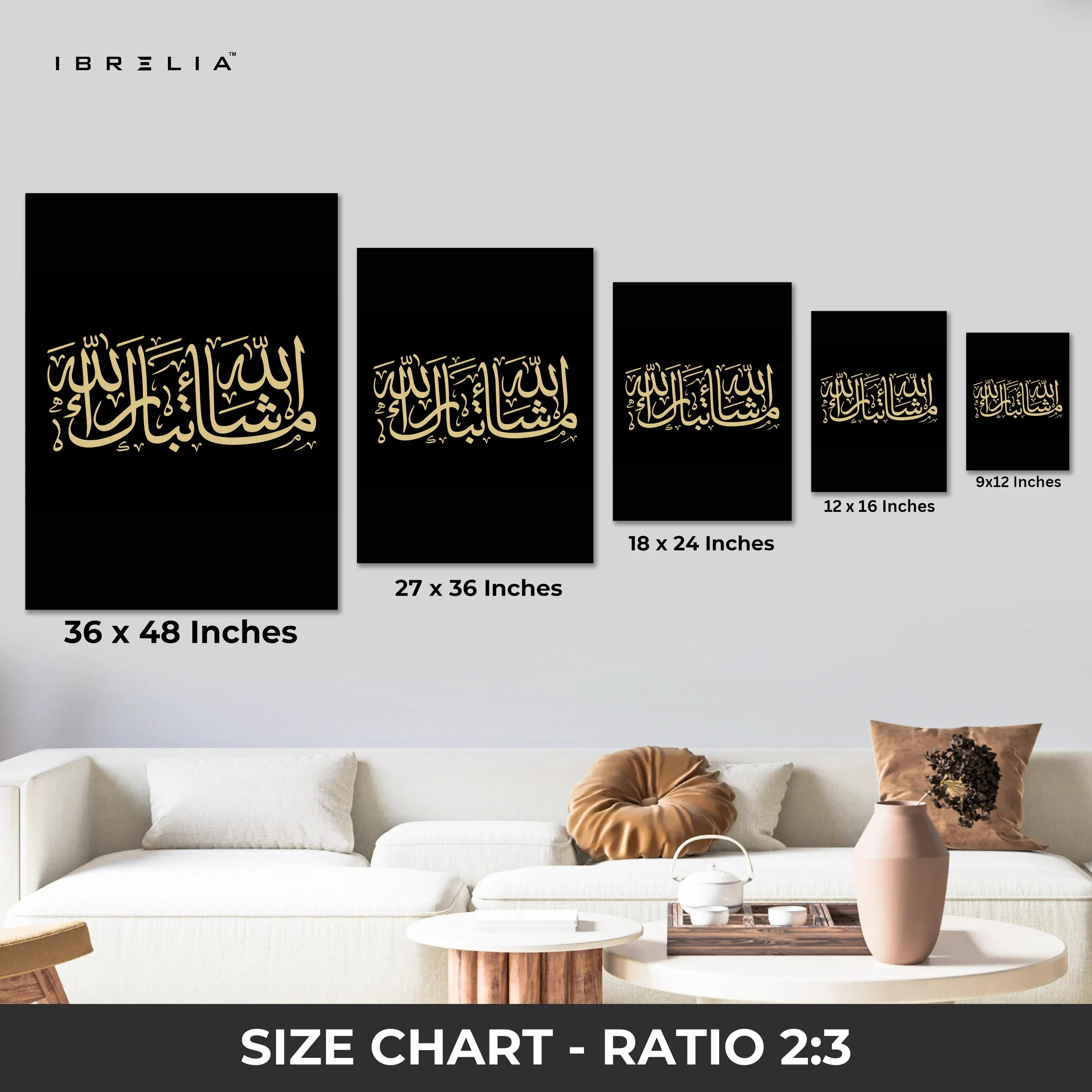 Mashallah Black & Gold Islamic Calligraphy Wall Art | 4K Ultra Wrap Frame Wall Art in Pakistan | IBRELIA™ IBRELIA