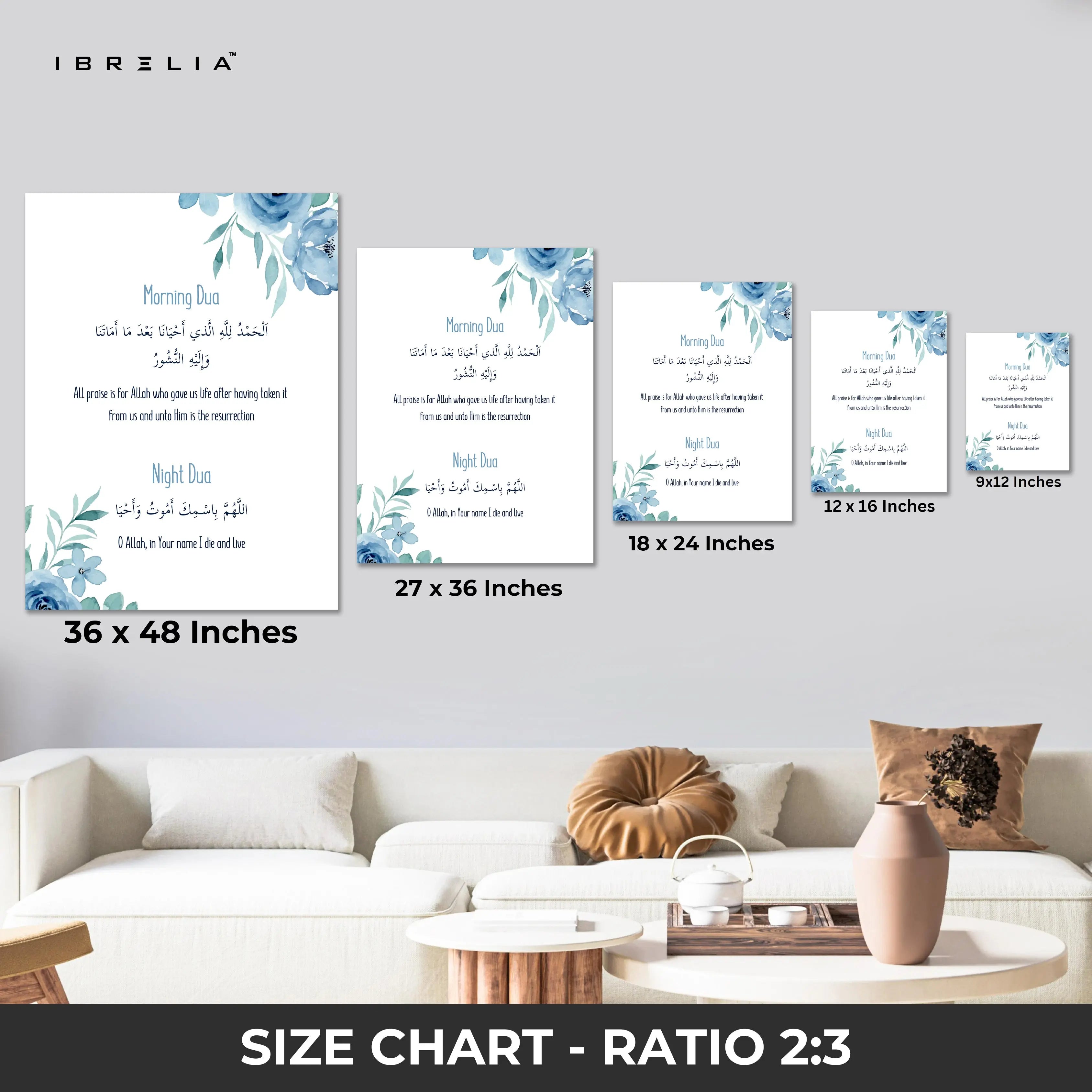 Morning & Night Dua Islamic Wall Art – Blue Floral Edition | 4K Ultra Wrap Frame Wall Art in Pakistan | IBRELIA™ IBRELIA