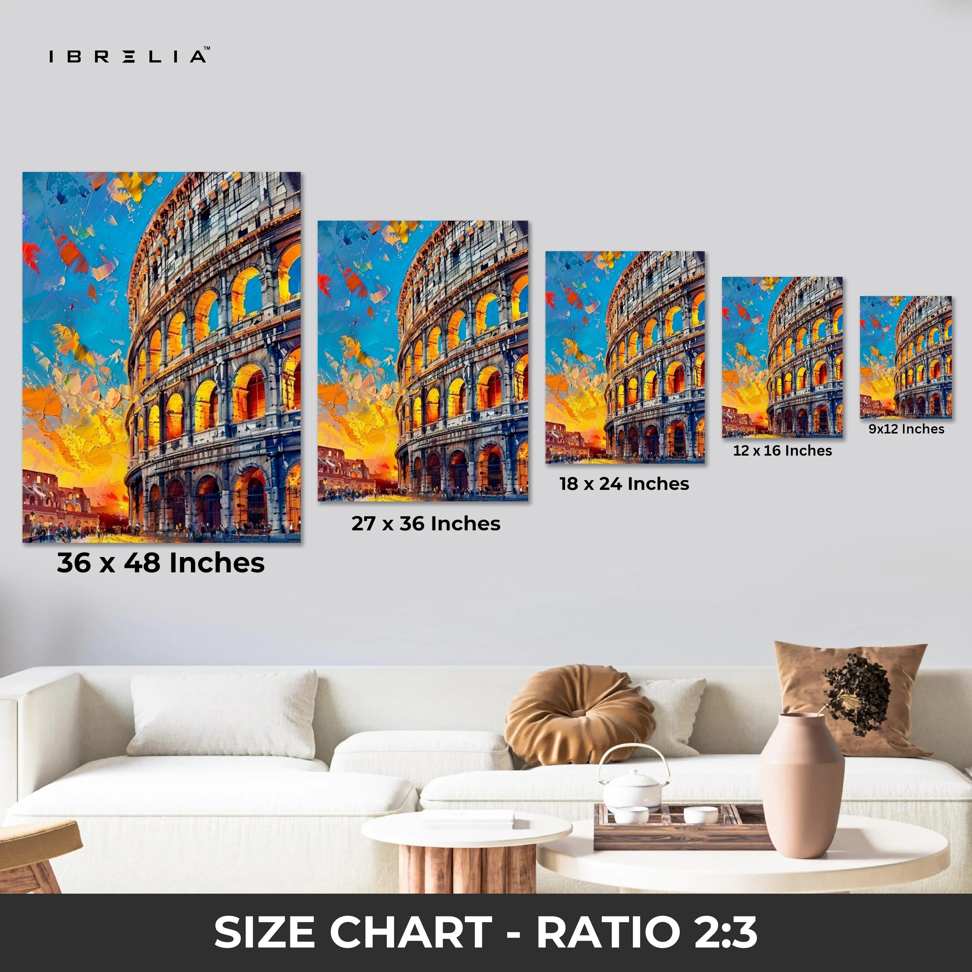 Colosseum Artistic Wall Art – Rome Architecture Canvas Frame | Color Splash Landmark Poster Pakistan | IBRELIA™ IBRELIA