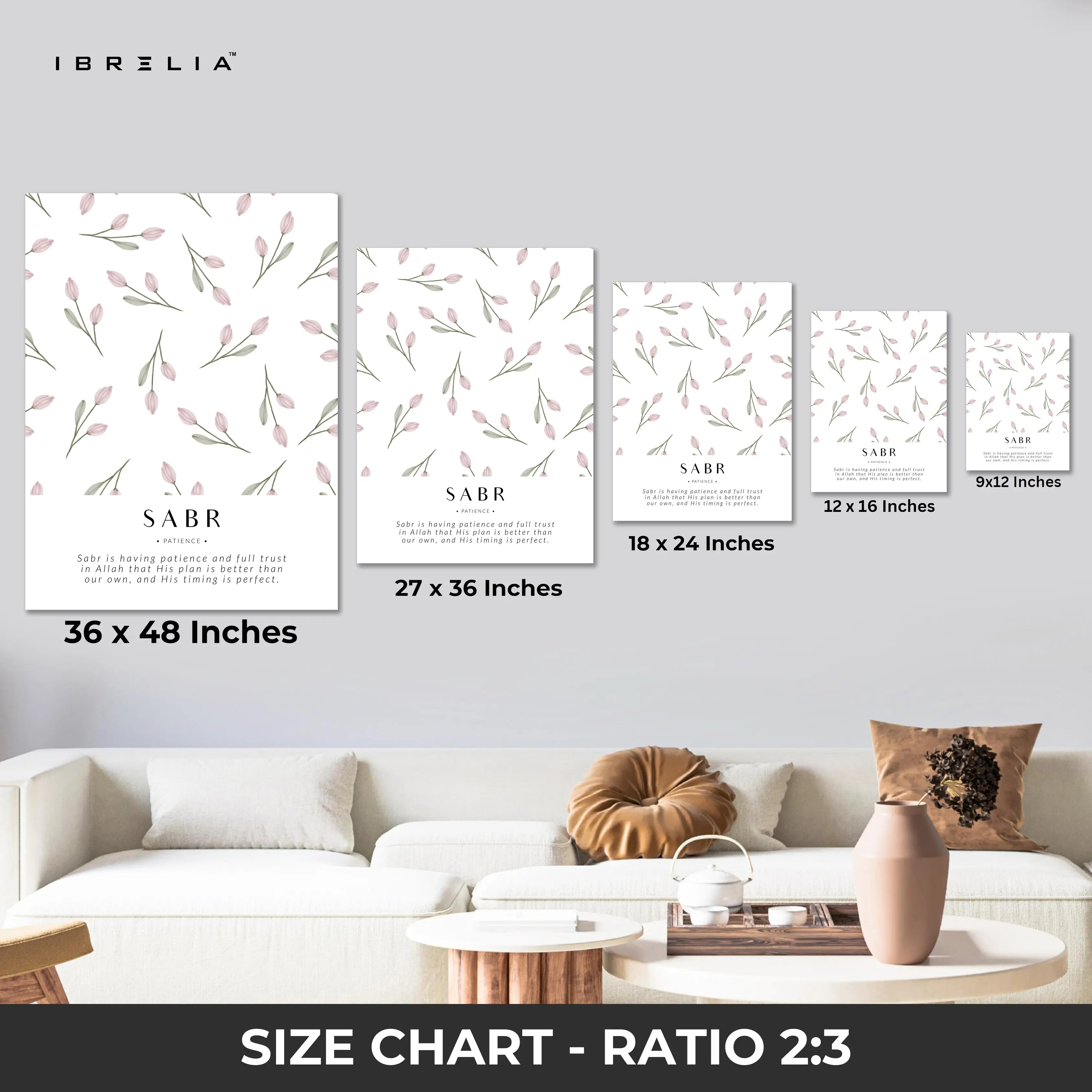 Sabr Patience Islamic Wall Art – Soft Pink Tulip Floral Design | 4K Ultra Wrap Frame Wall Art in Pakistan | IBRELIA™ IBRELIA