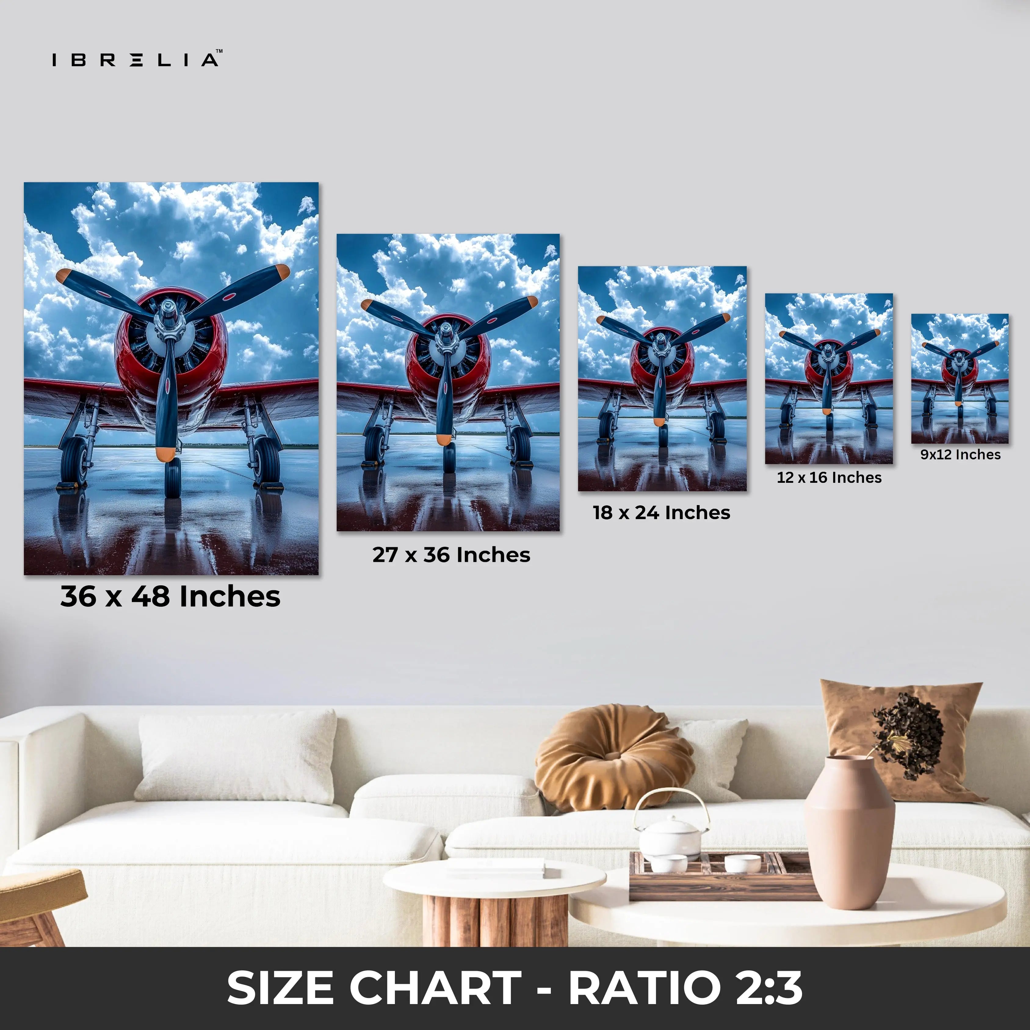 Vintage Propeller Aircraft Runway Wall Art – Classic Aviation Canvas Frame Pakistan | Airplane Poster | IBRELIA™ IBRELIA