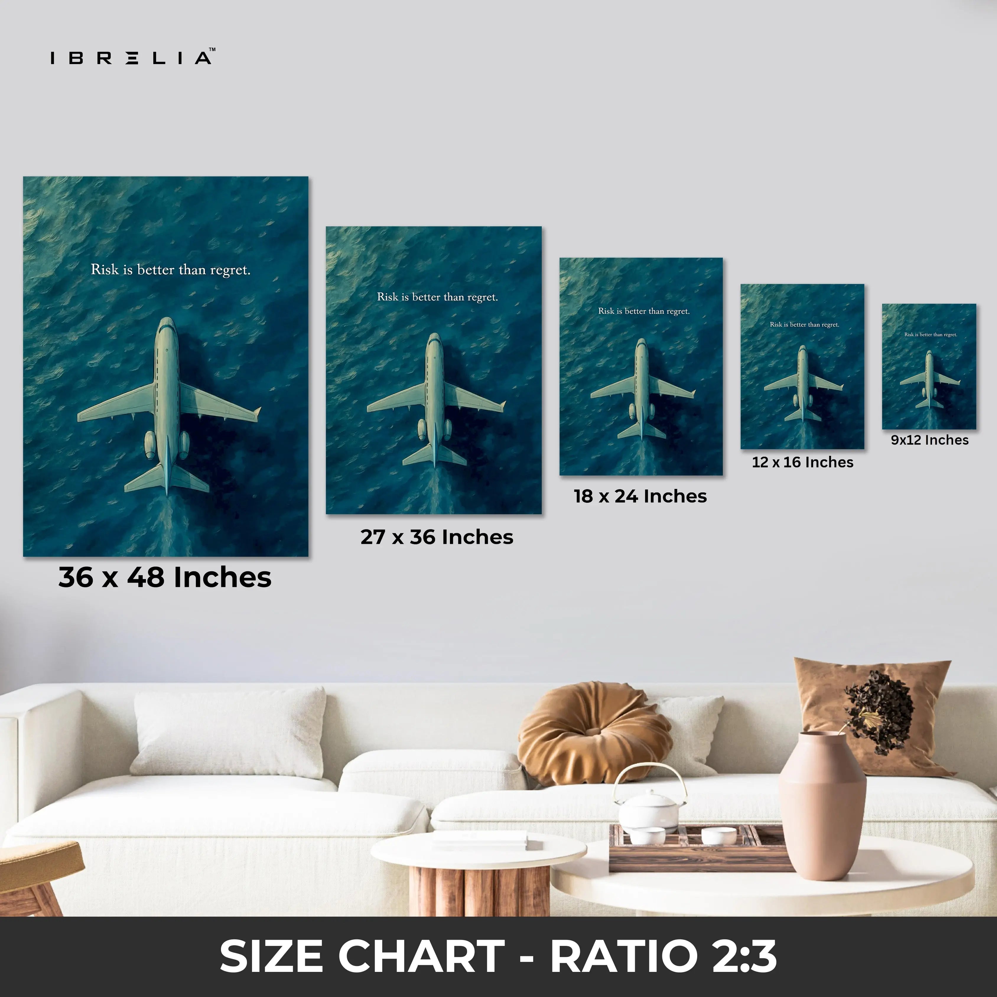 Risk Is Better Than Regret Wall Art – Airplane Motivation Canvas Frame | Minimal Travel Quote Poster Pakistan | IBRELIA™ IBRELIA