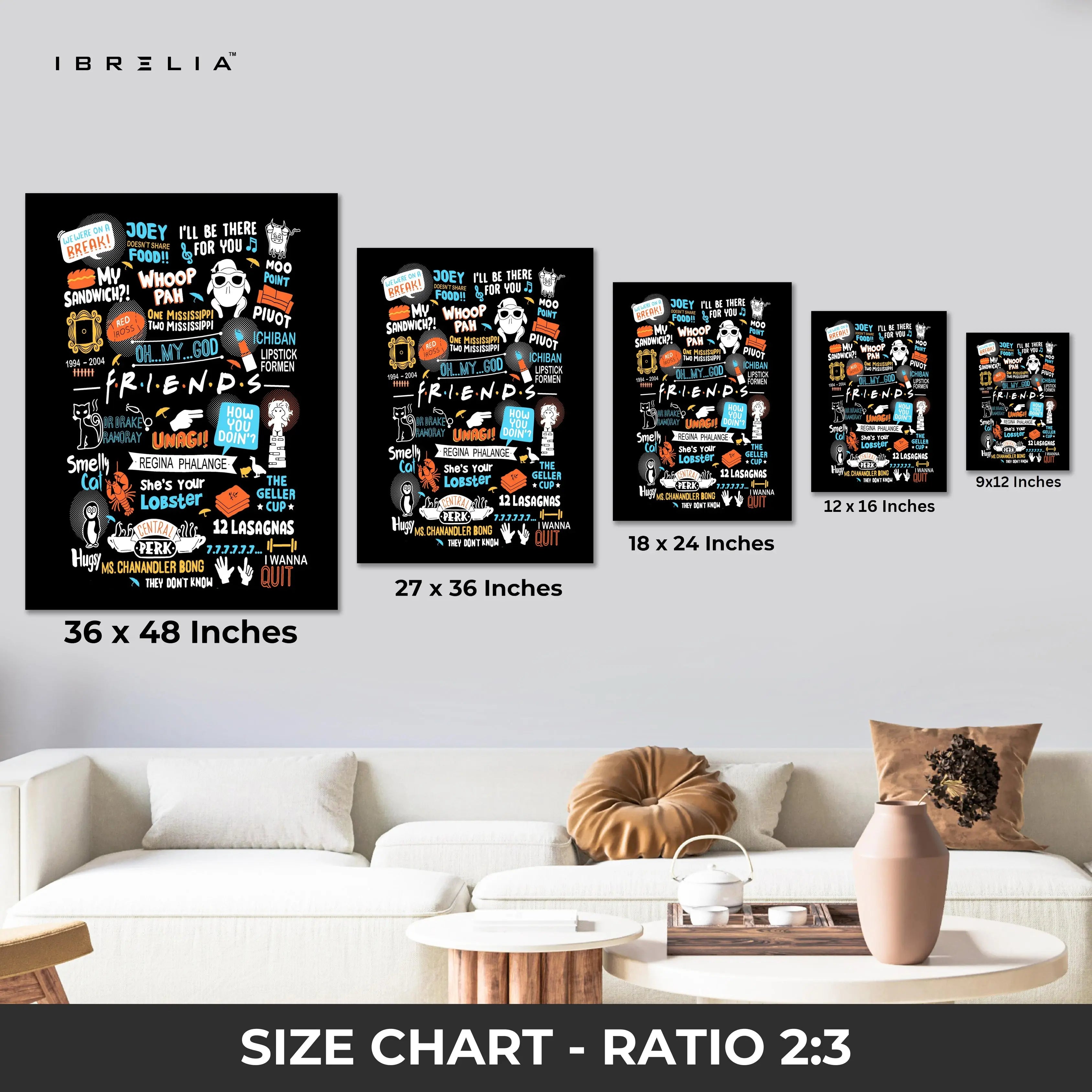 Friends TV Show Quotes Wall Art – Iconic F.R.I.E.N.D.S Typography Canvas Frame | Sitcom Poster Pakistan | IBRELIA™ IBRELIA