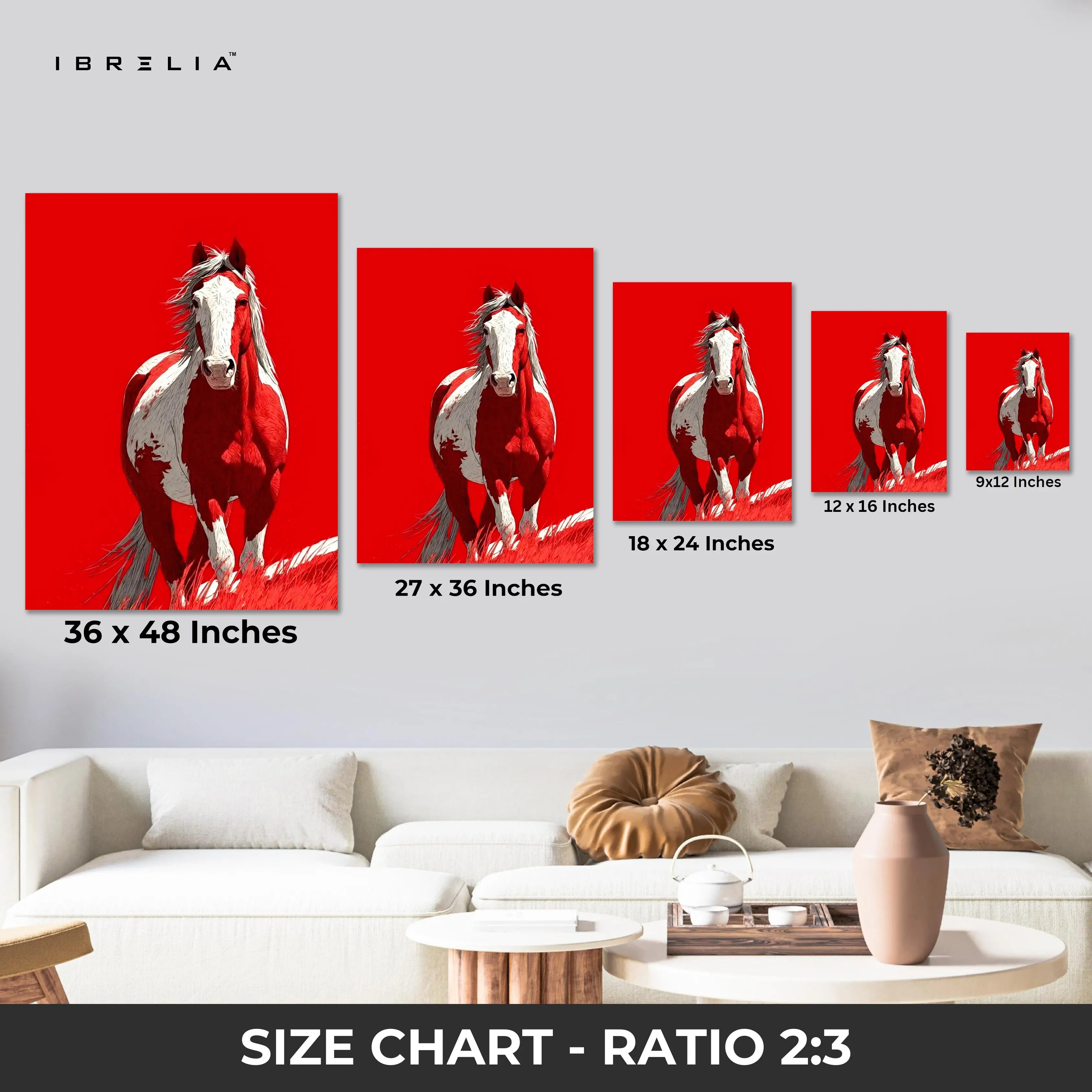 Red Horse Wall Art – Bold Running Horse Canvas Frame | Minimal Animal Poster Pakistan | IBRELIA™ IBRELIA
