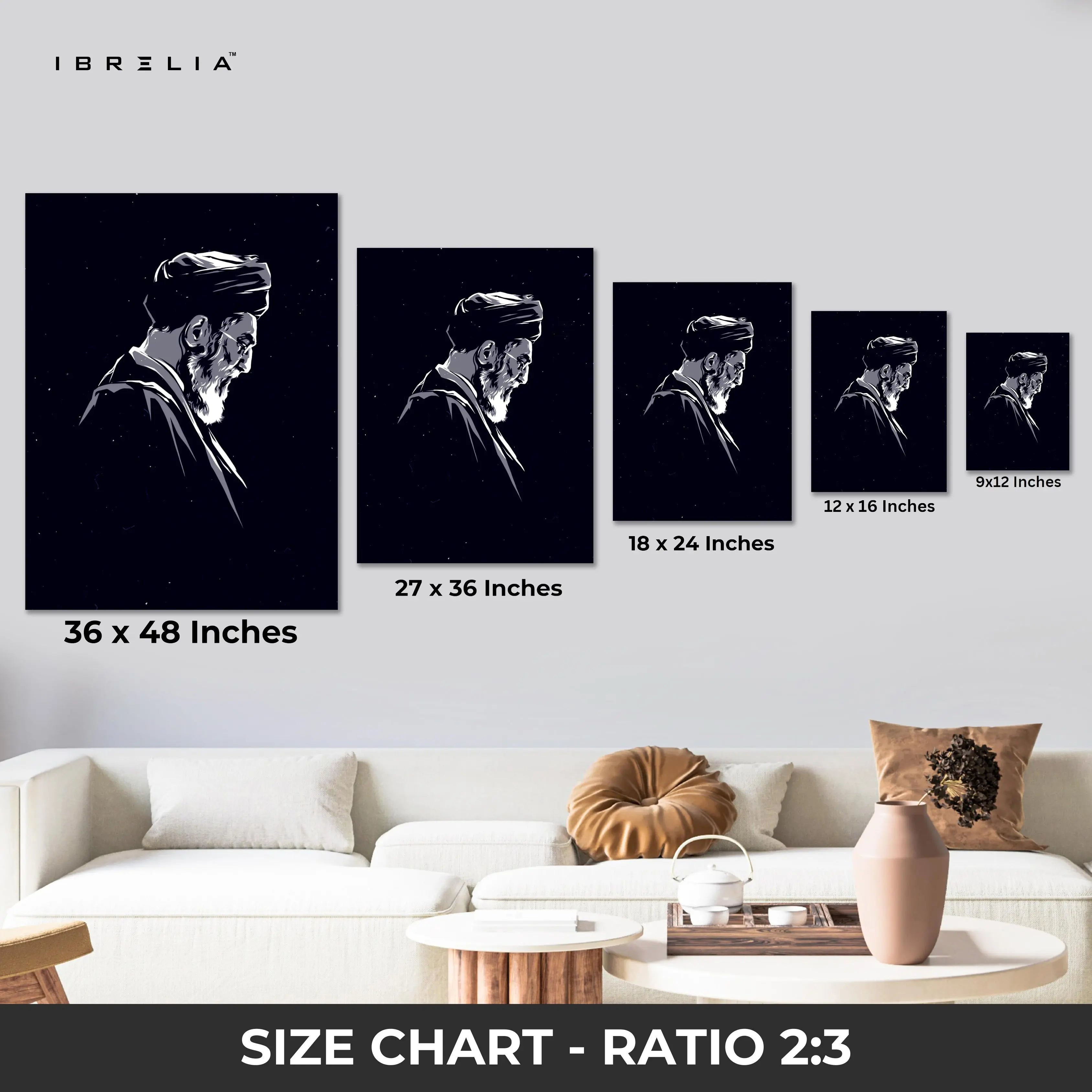 Minimal Leader Silhouette Wall Art – Dark Monochrome Canvas Frame | Elegant Portrait Poster Pakistan | IBRELIA™ IBRELIA