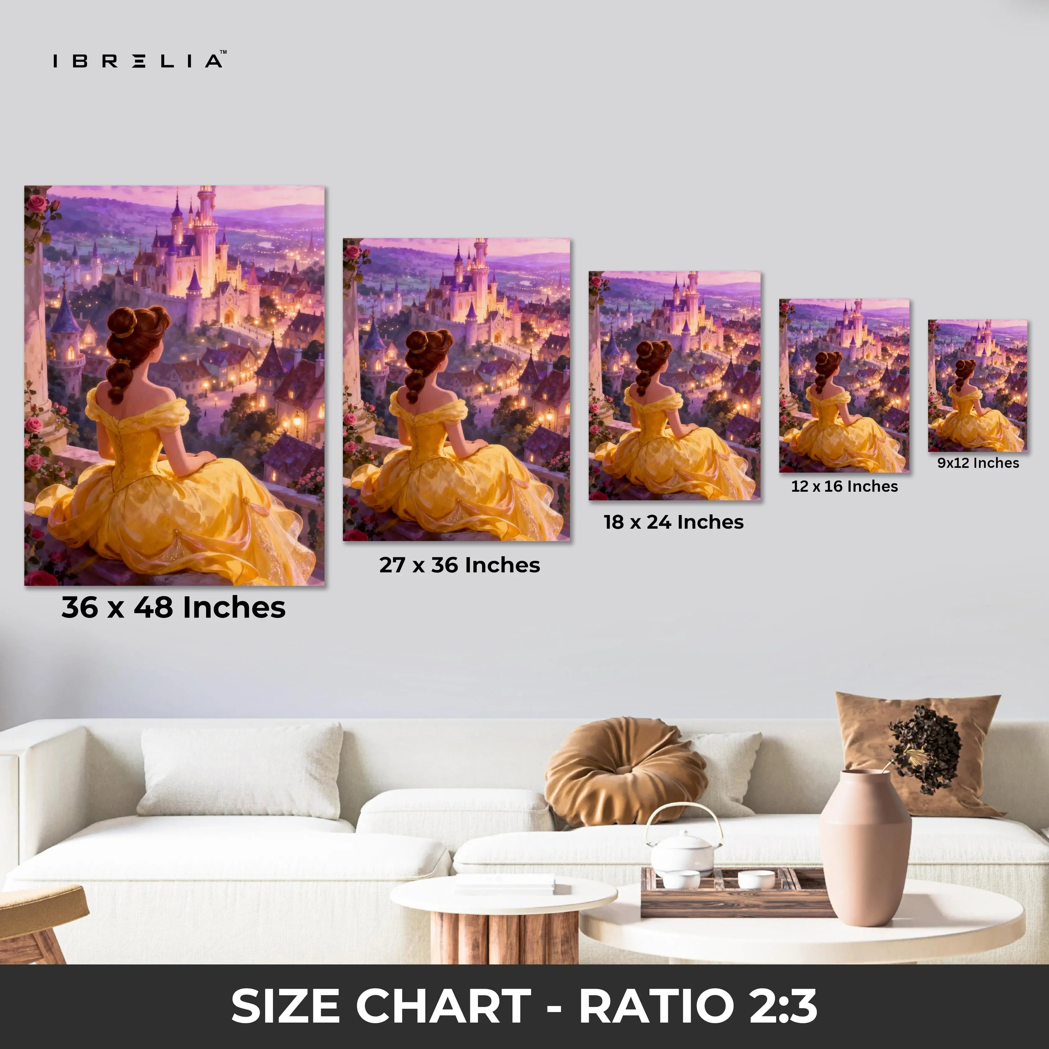 Golden Princess Castle View Wall Art – Royal Fantasy Canvas Frame | Elegant Dreamy Decor Pakistan | IBRELIA™ IBRELIA