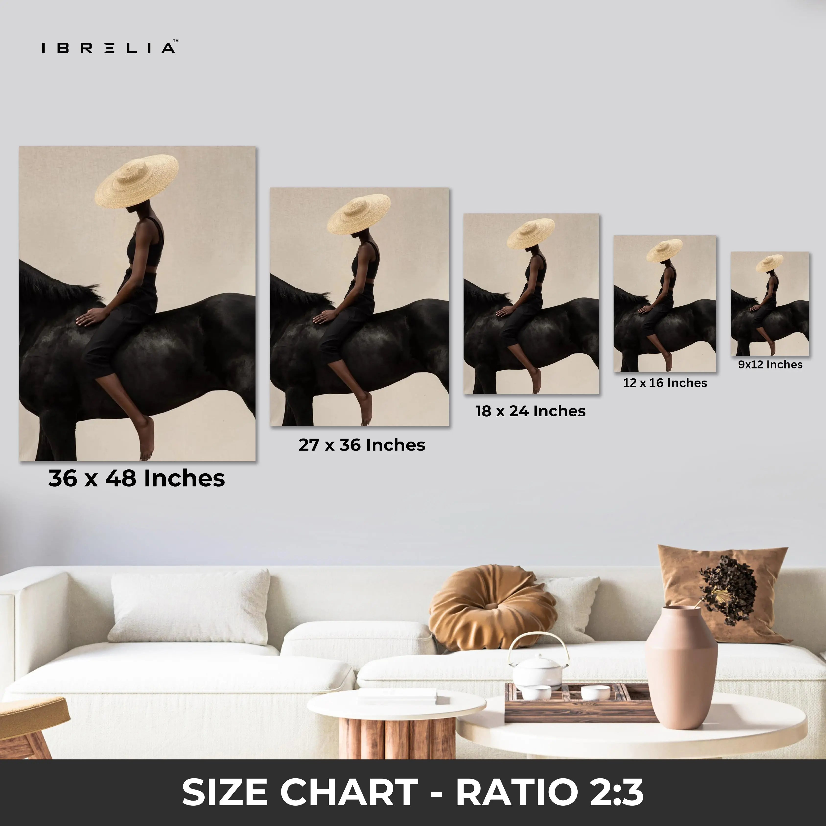 Minimal Equestrian Elegance Art – Modern Woman on Horse Aesthetic Wall Art | 4K Ultra Wrap Frame Wall Art in Pakistan | IBRELIA™ IBRELIA