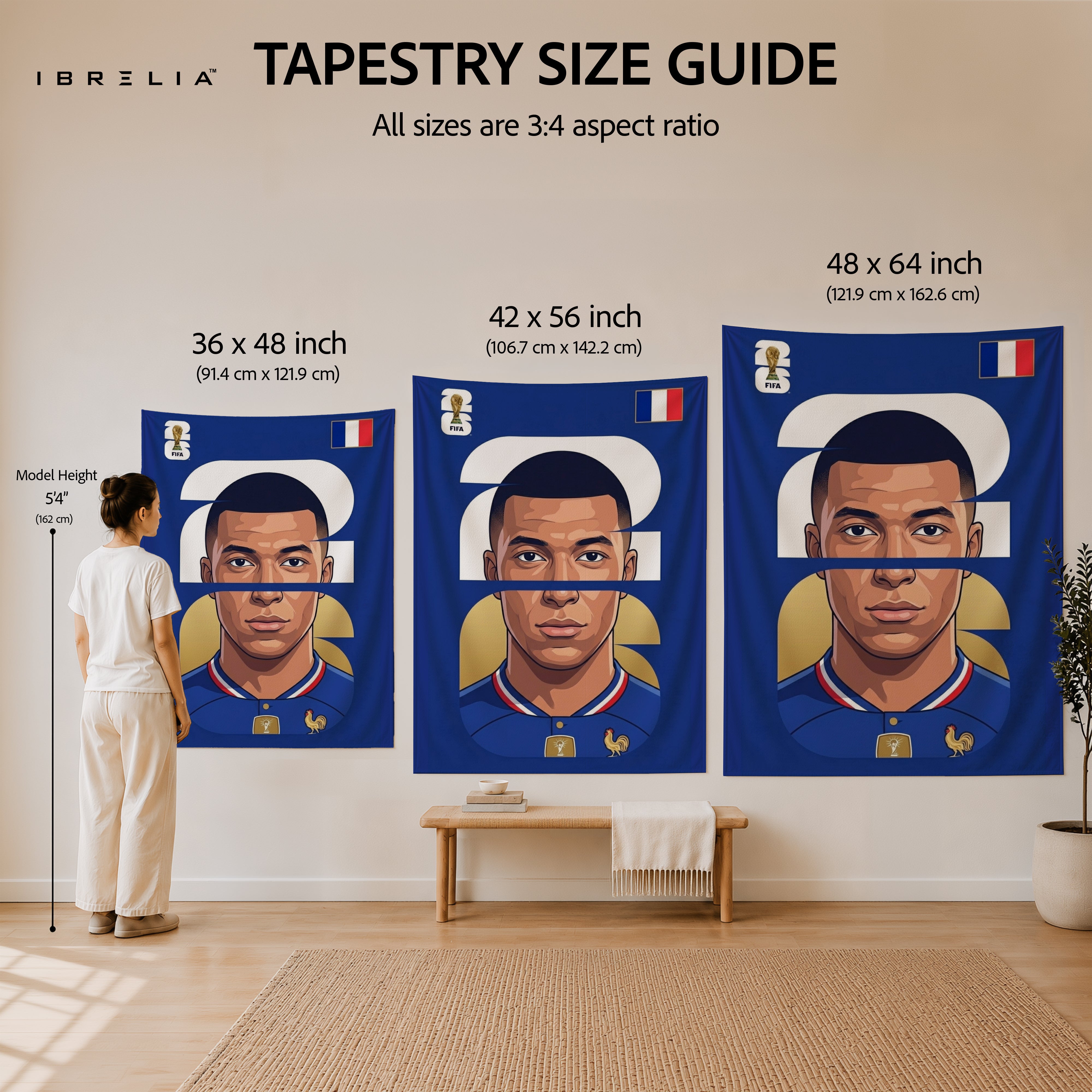 Kylian Mbappé France Minimal Portrait Wall Tapestry | Premium Heavyweight Jute Fabric Wall Hanging
