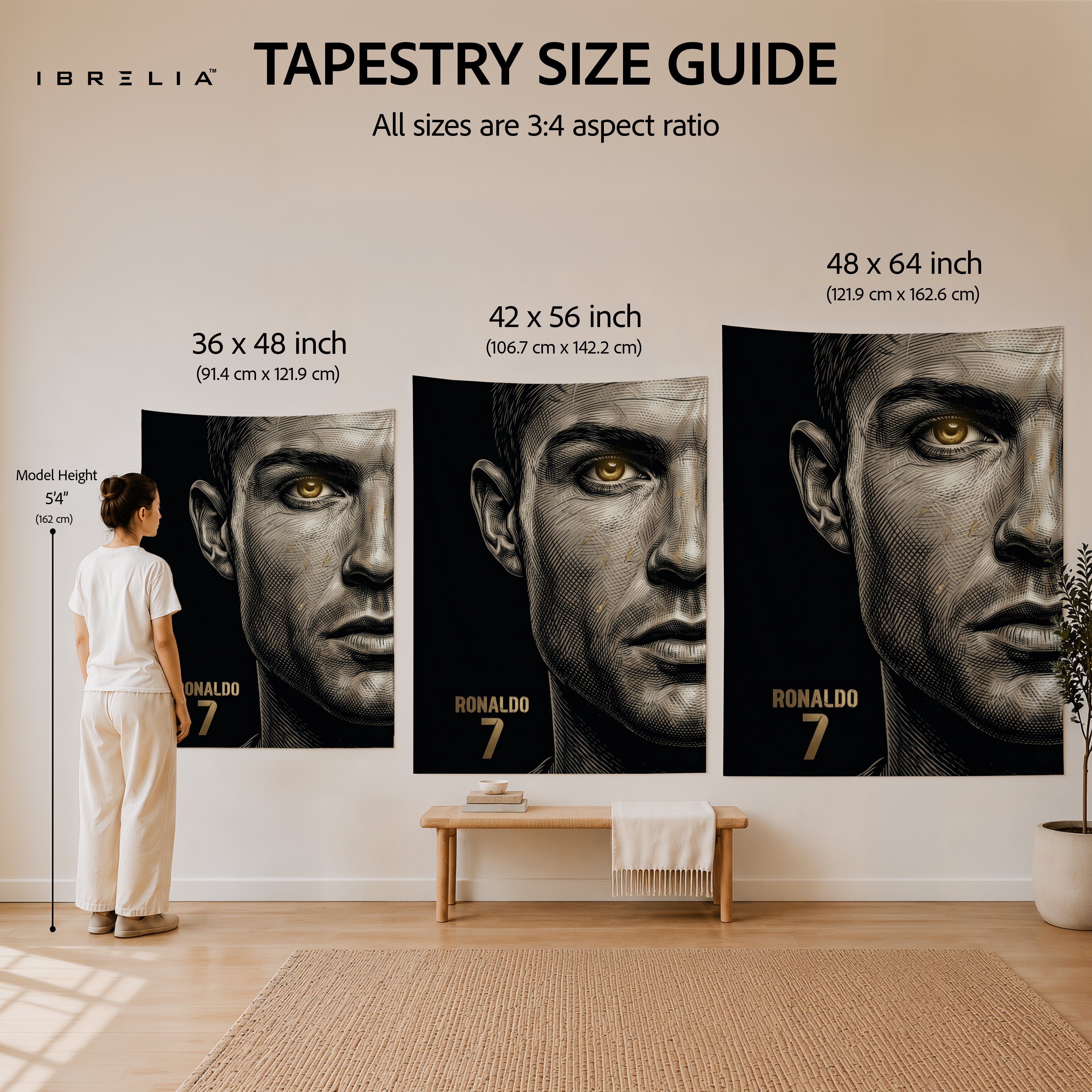 Cristiano Ronaldo Minimalist Portrait Wall Tapestry | Premium Heavyweight Jute Fabric Wall Hanging