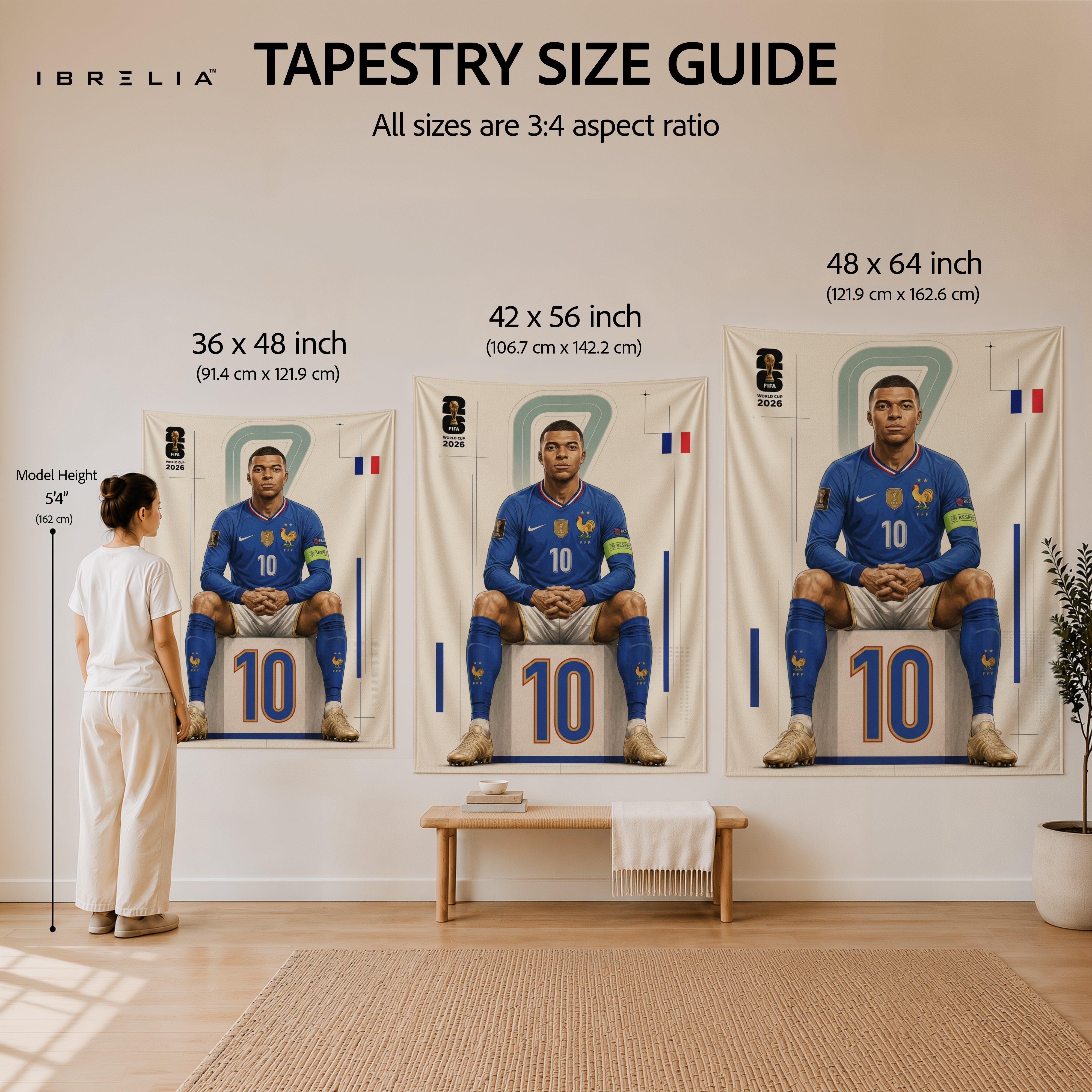 Kylian Mbappé France 2026 Wall Tapestry | Premium Heavyweight Jute Fabric Wall Hanging