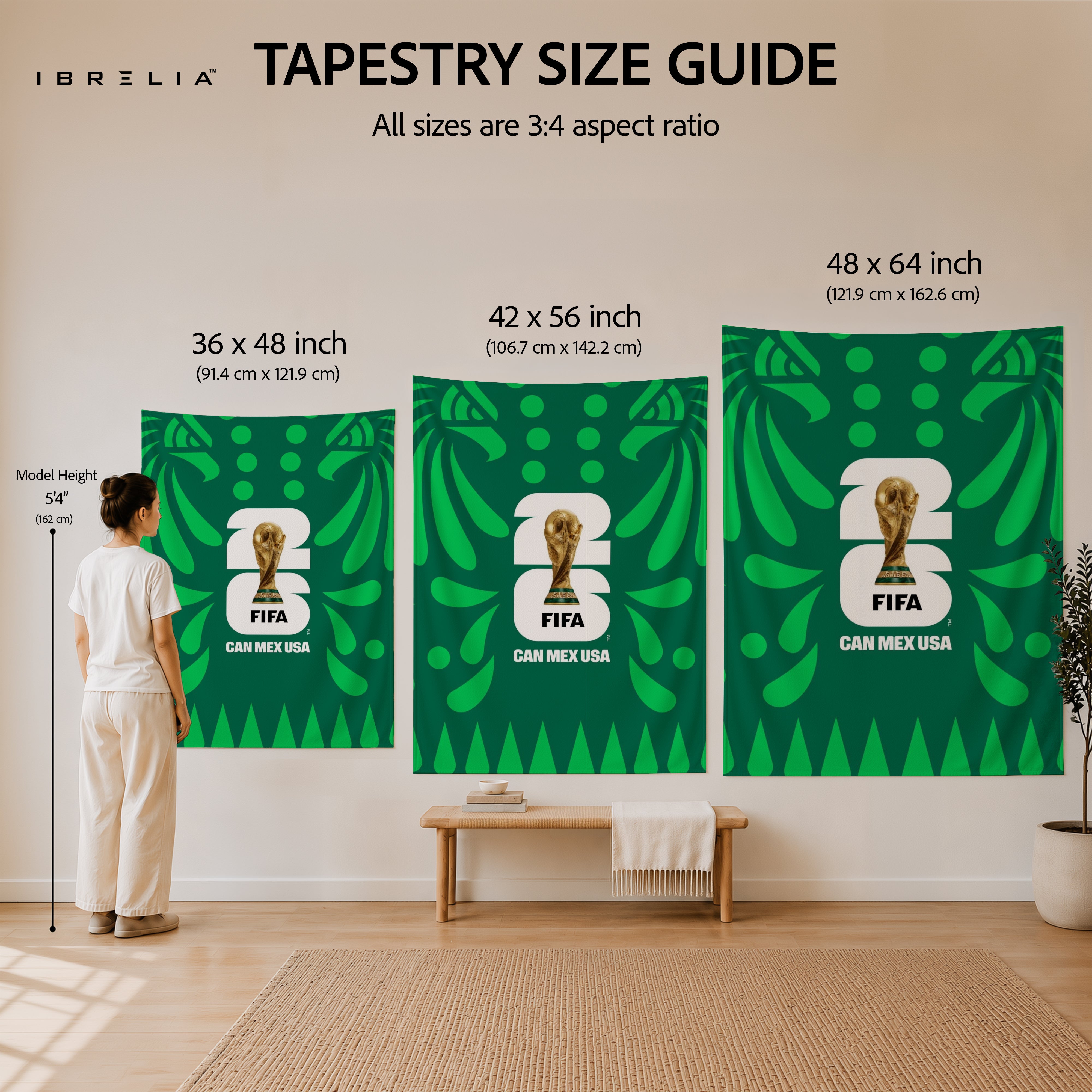 FIFA World Cup 2026 CAN MEX USA Edition Wall Tapestry | Premium Heavyweight Jute Fabric Wall Hanging