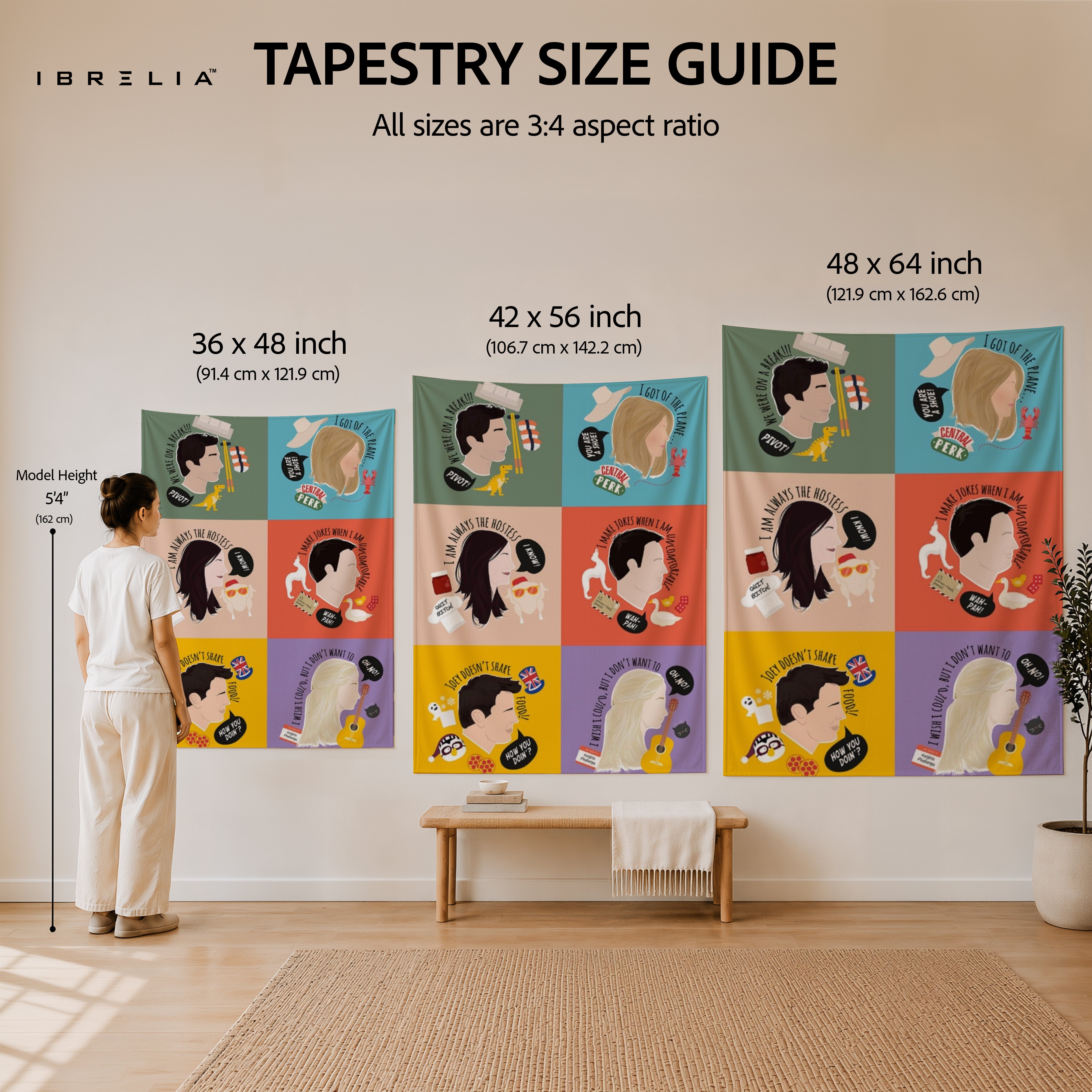Friends Character Quotes Wall Tapestry – Iconic Sitcom Minimal Art Decor