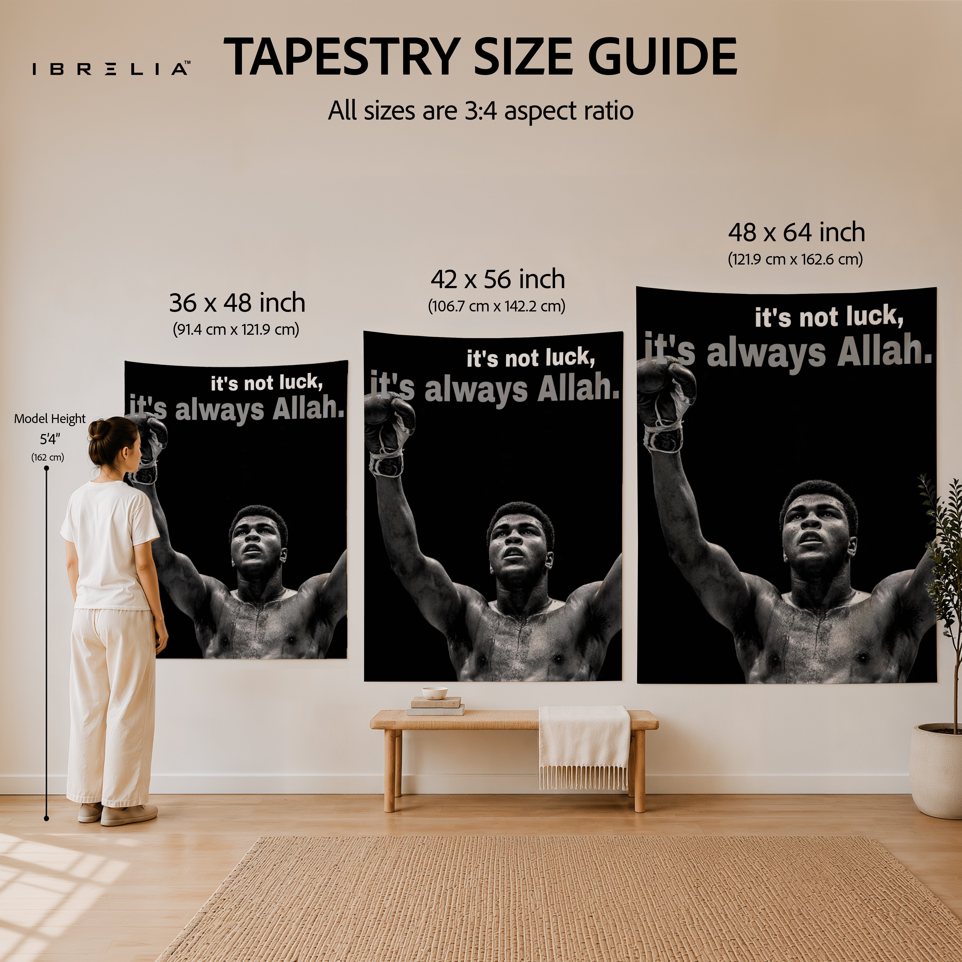 Muhammad Ali It's Always Allah Wall Tapestry | Premium Heavyweight Jute Fabric Wall Hanging