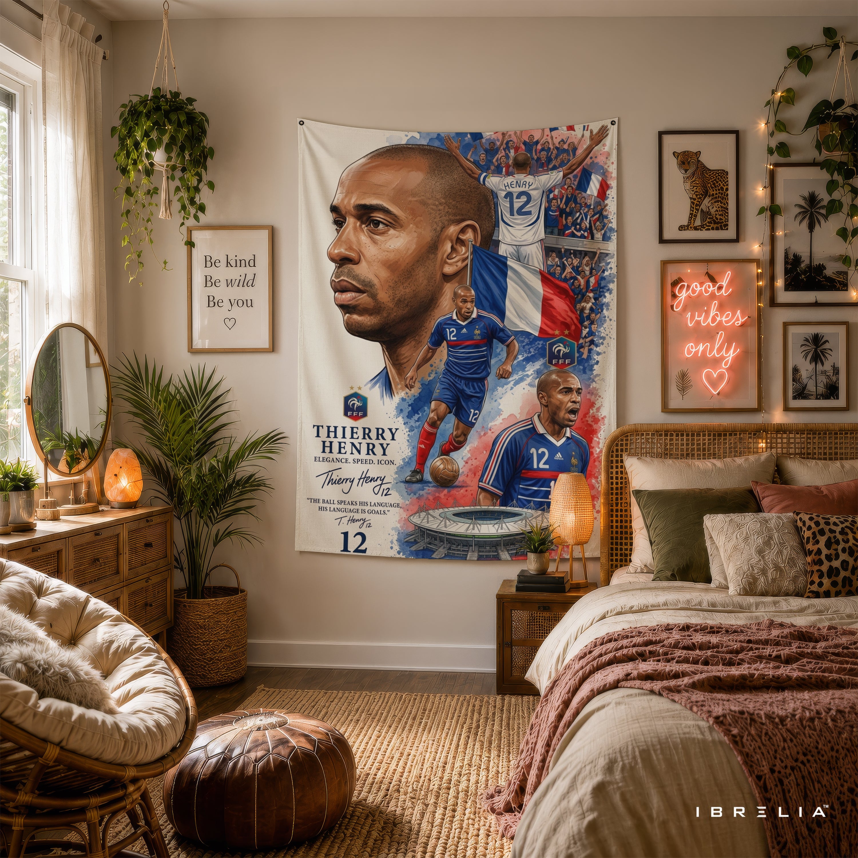 Thierry Henry France Legend Wall Tapestry | Premium Heavyweight Jute Fabric Wall Hanging
