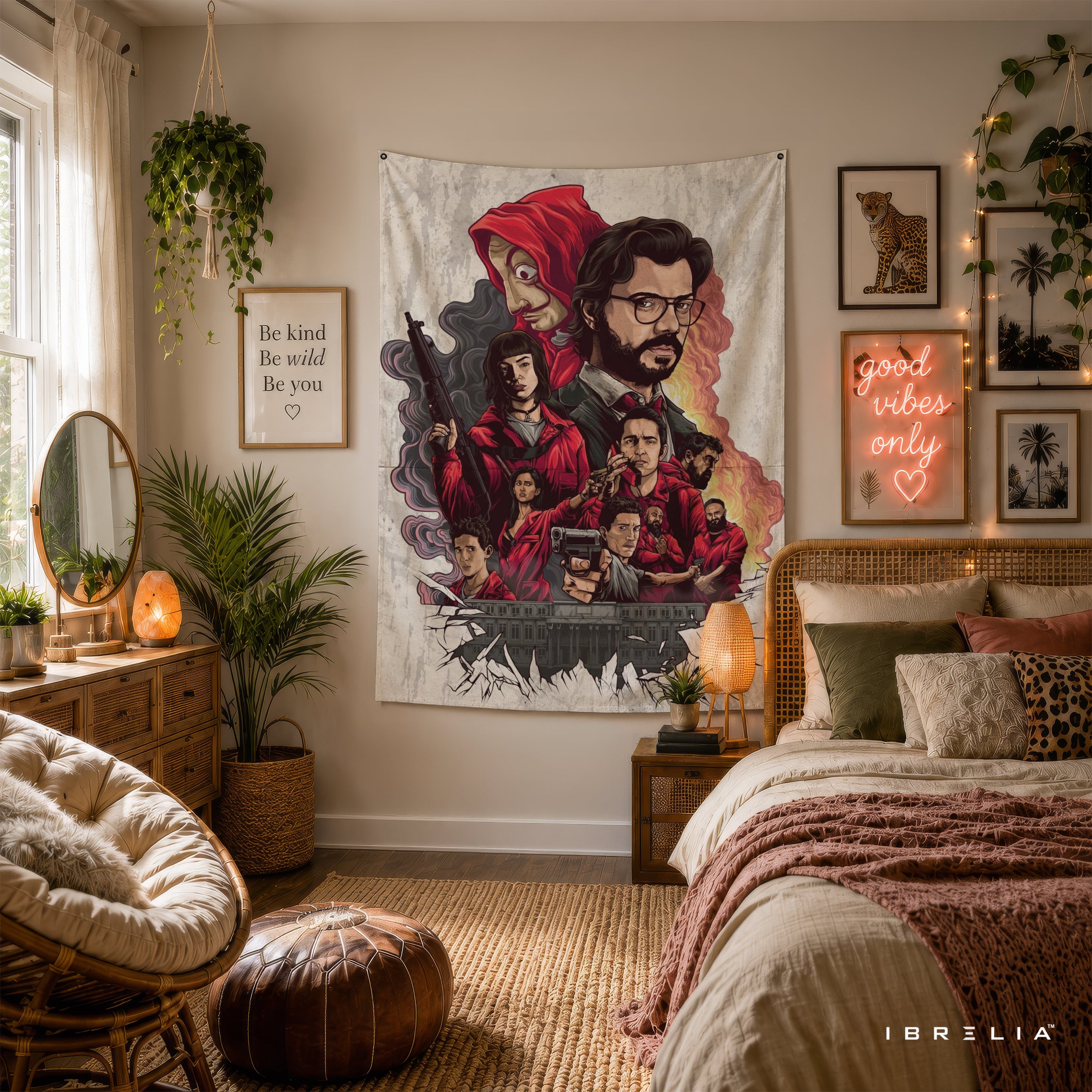 Money Heist Character Collage Wall Tapestry | Premium Heavyweight Jute Fabric Wall Hanging