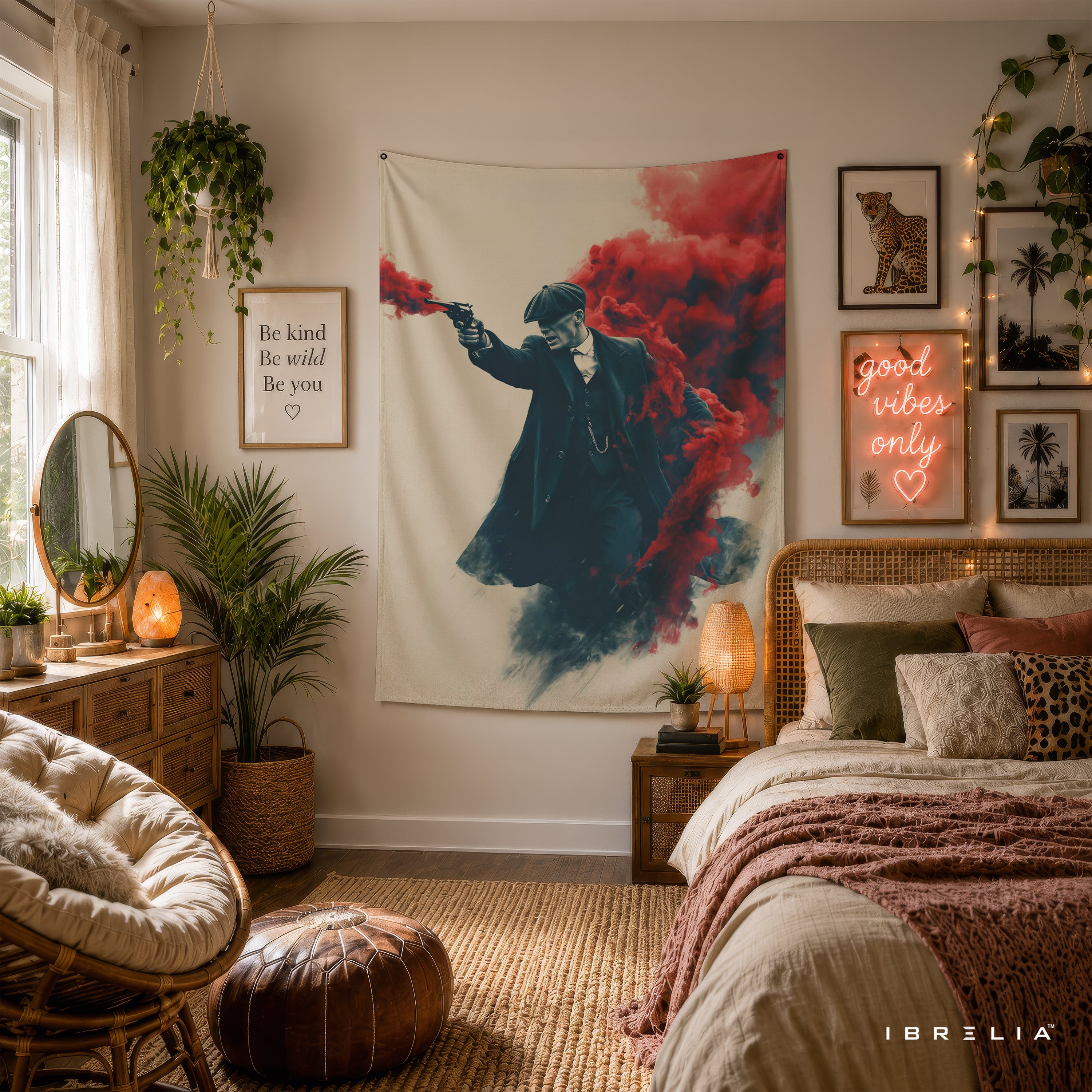 Thomas Shelby Crimson Smoke Wall Tapestry | Premium Heavyweight Jute Fabric Wall Hanging