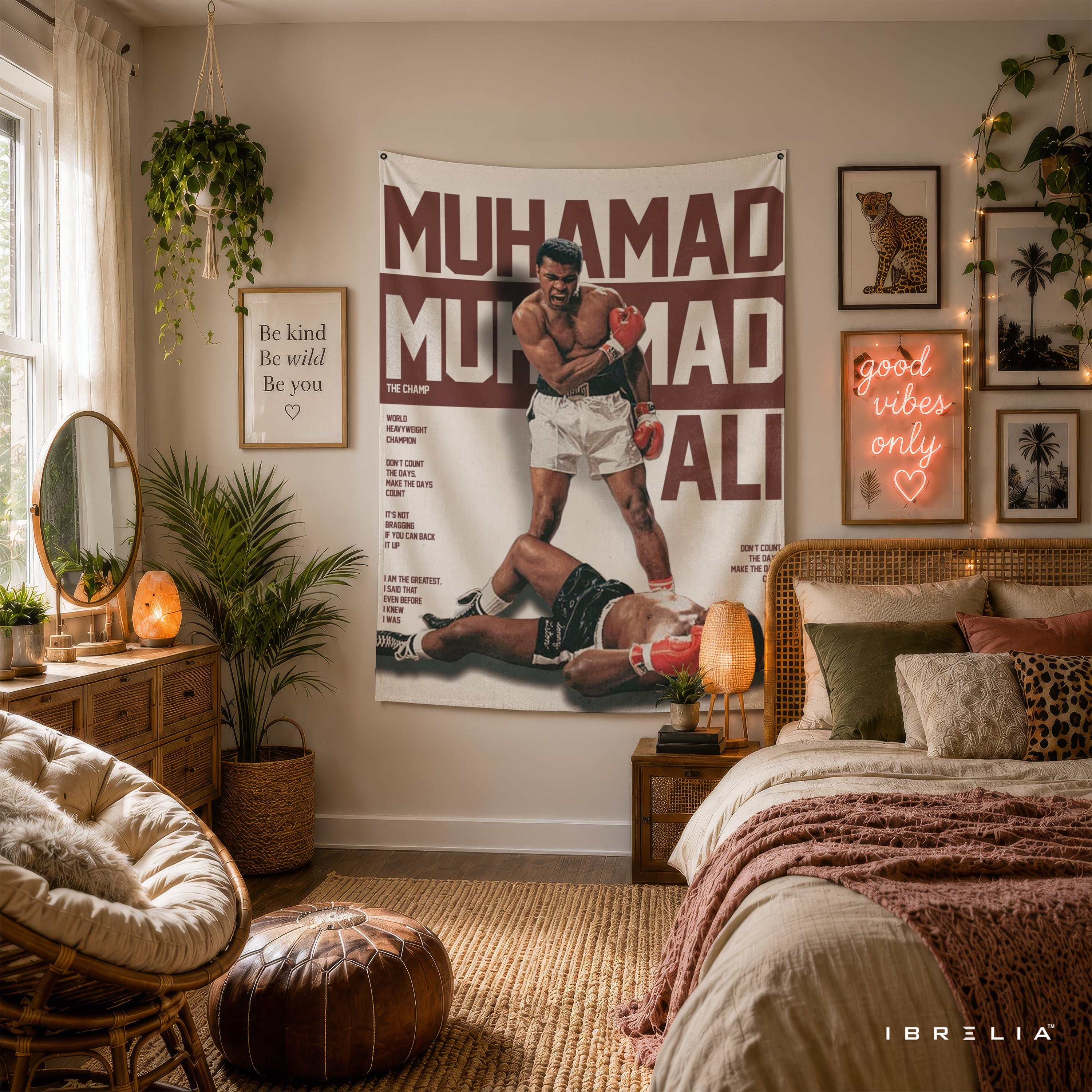 Muhammad Ali The Champ Wall Tapestry | Premium Heavyweight Jute Fabric Wall Hanging