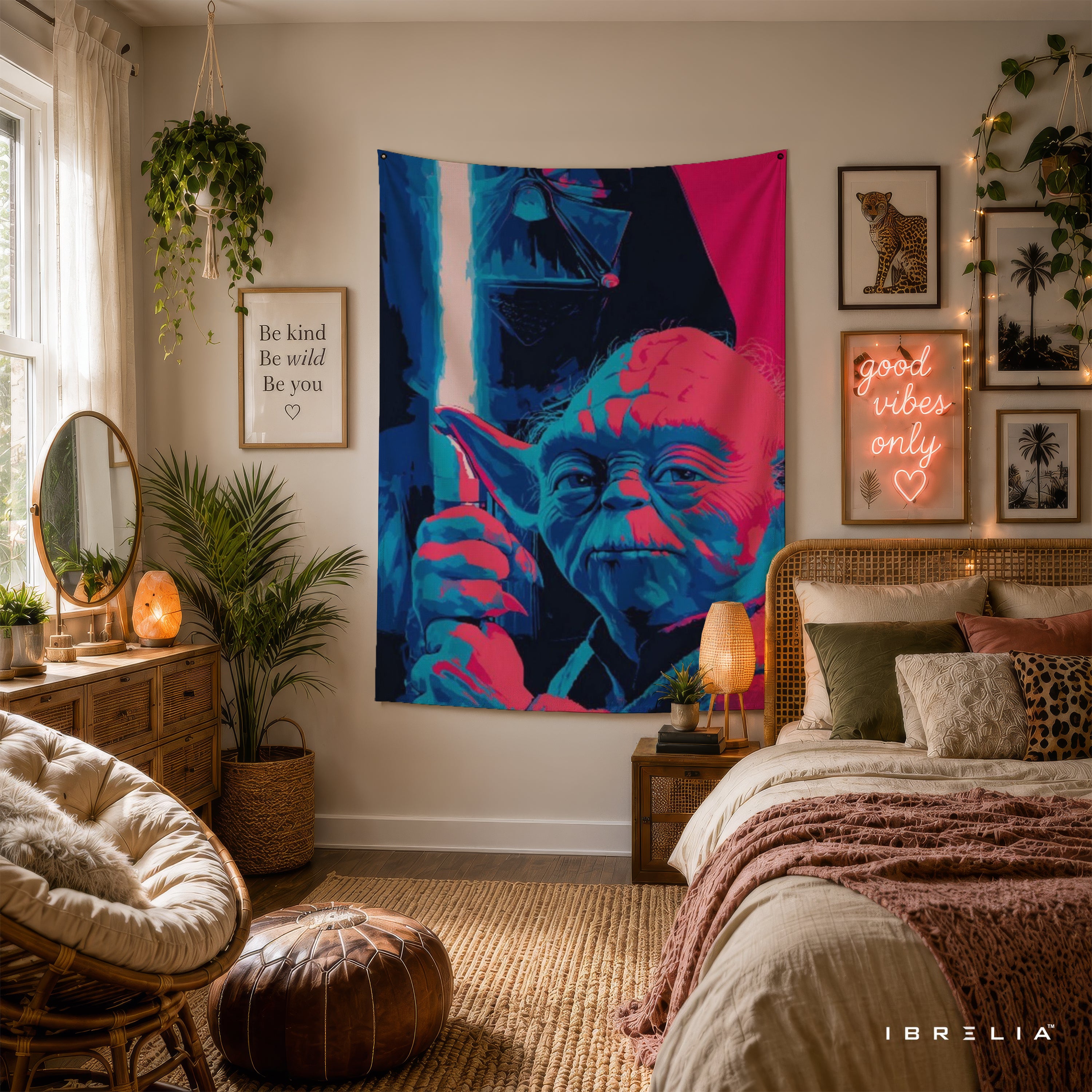 Yoda & Darth Vader Neon Pop Art Wall Tapestry – Star Wars Sci-Fi Wall Hanging