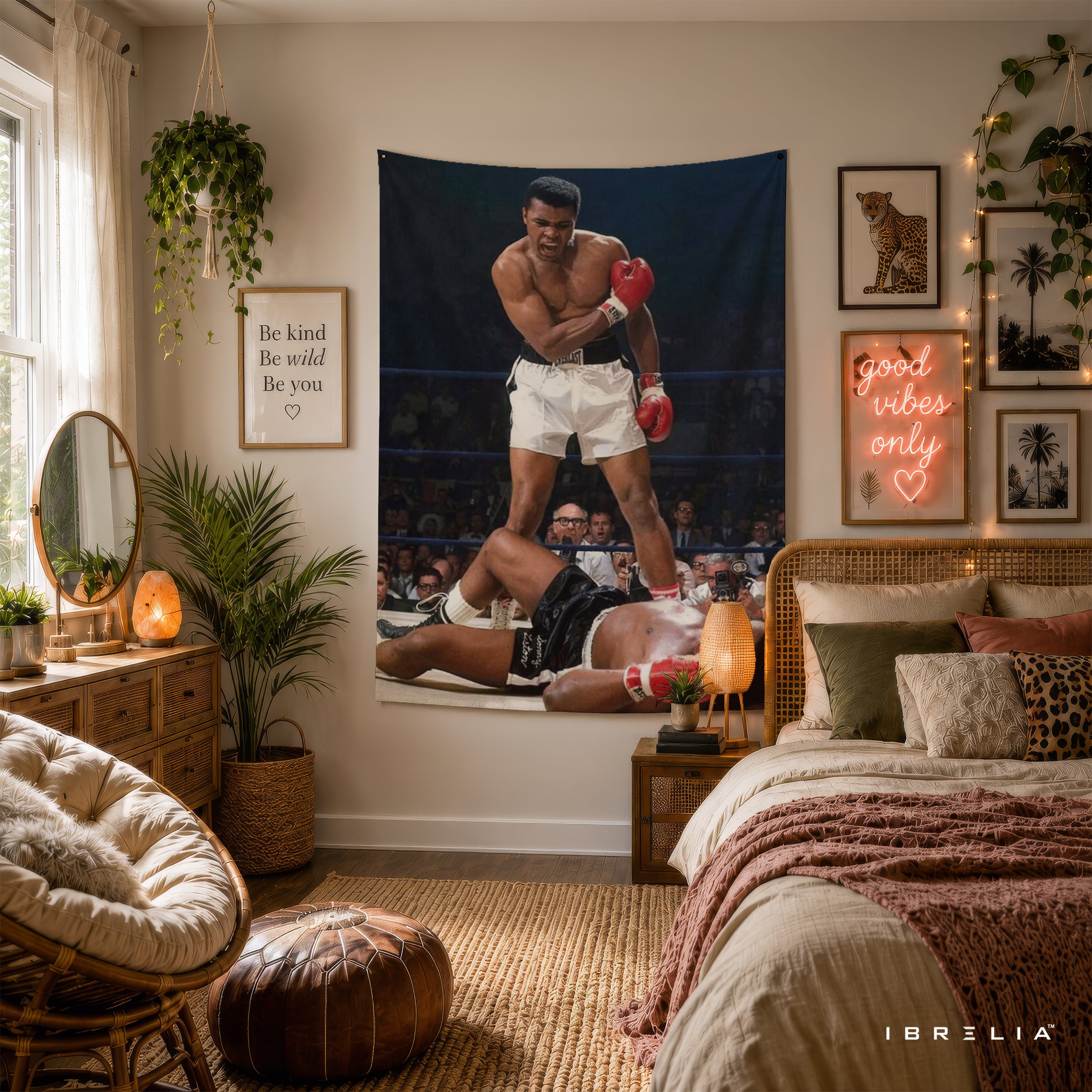 Muhammad Ali Legendary Knockout Wall Tapestry | Premium Heavyweight Jute Fabric Wall Hanging