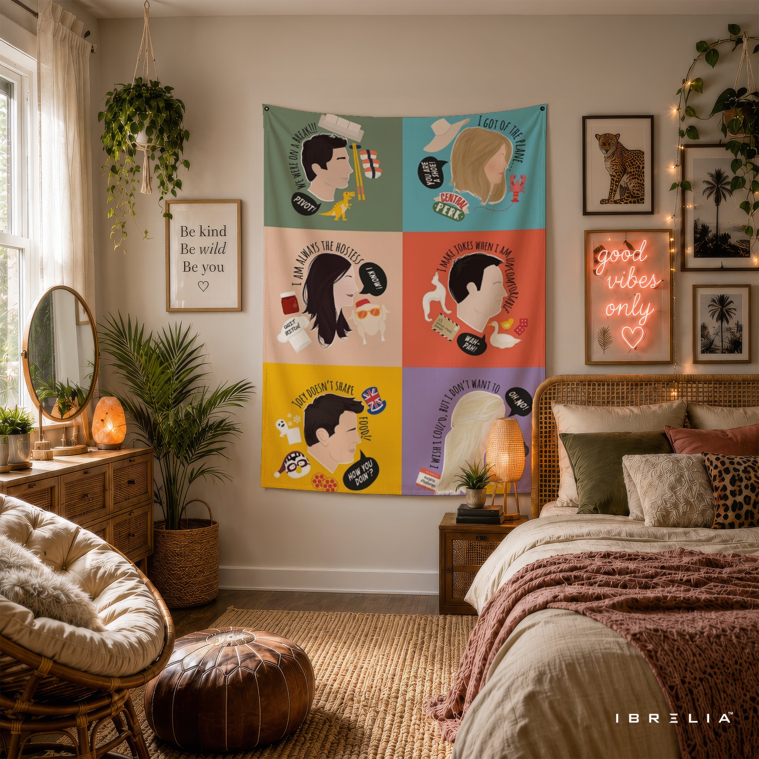 Friends Character Quotes Wall Tapestry – Iconic Sitcom Minimal Art Decor