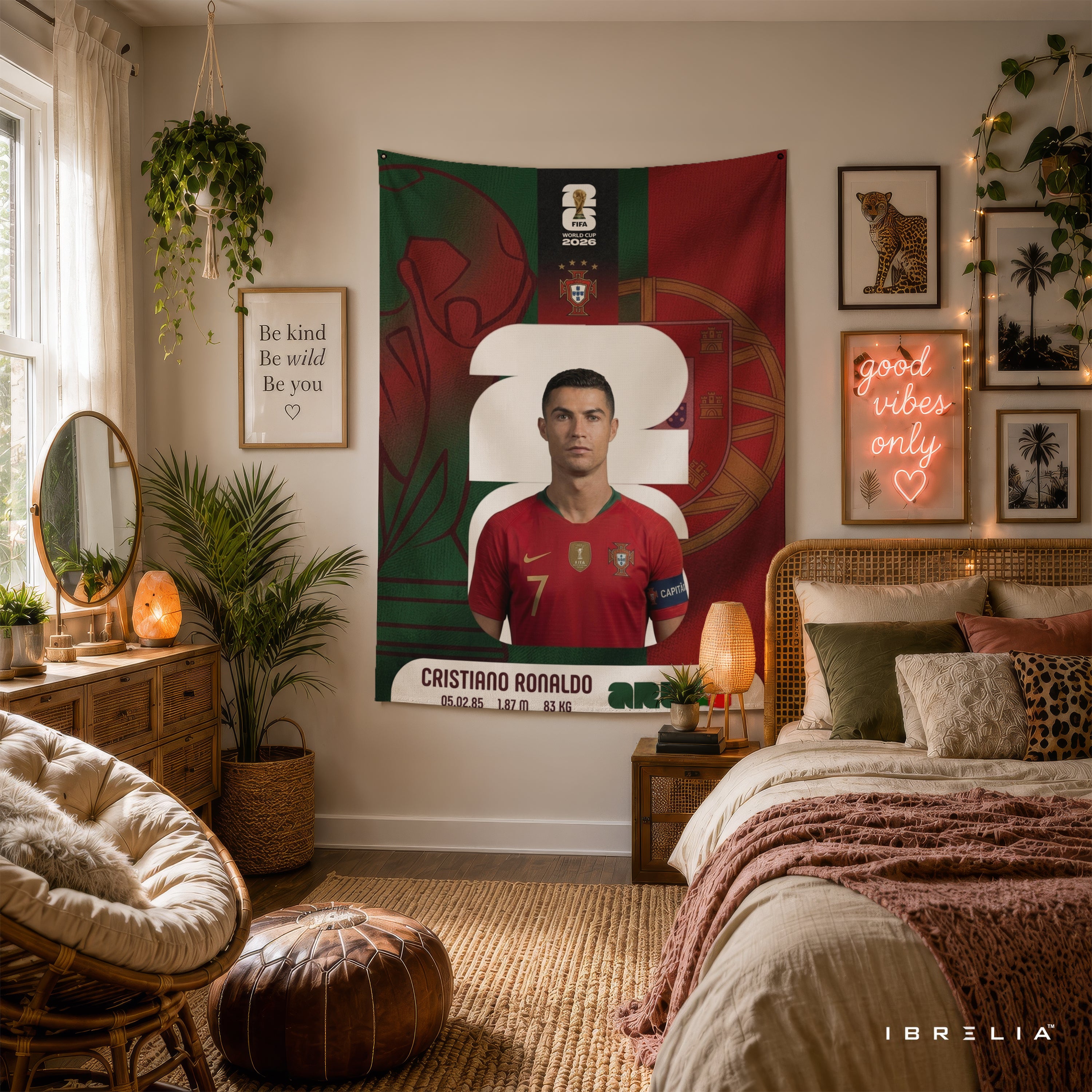 Cristiano Ronaldo Portugal World Cup 2026 Wall Tapestry | Premium Heavyweight Jute Fabric Wall Hanging