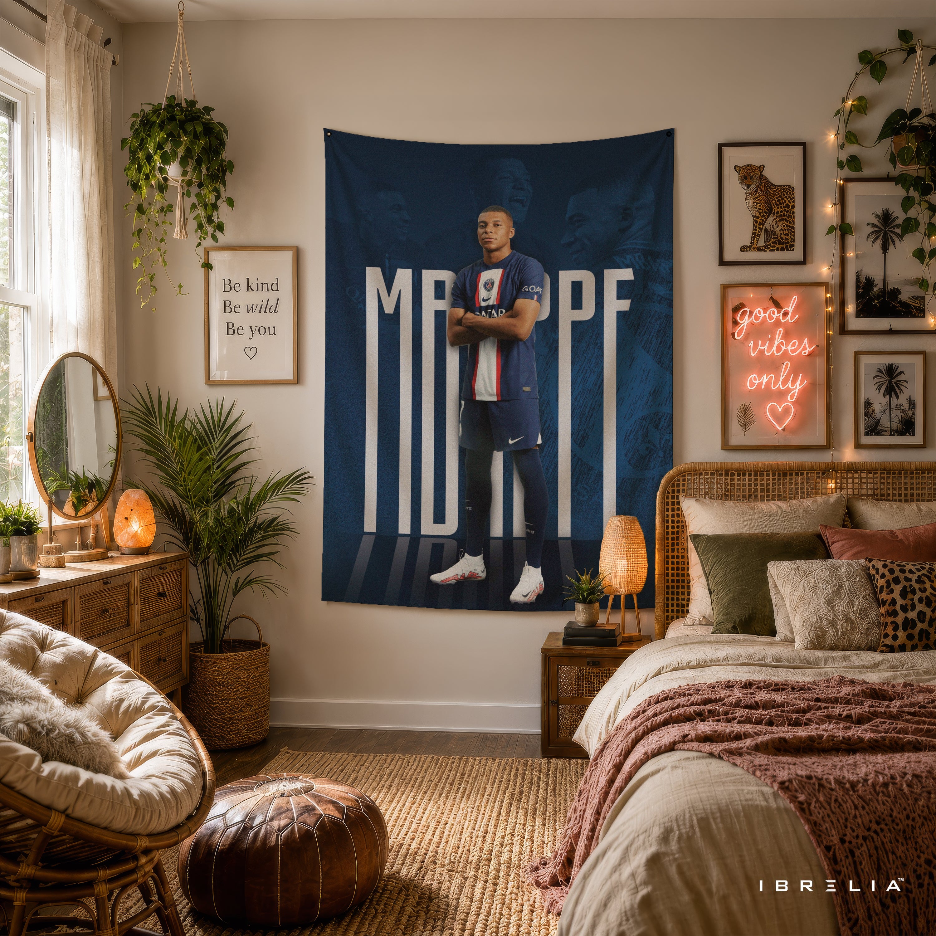 Kylian Mbappé PSG Signature Wall Tapestry | Premium Heavyweight Jute Fabric Wall Hanging
