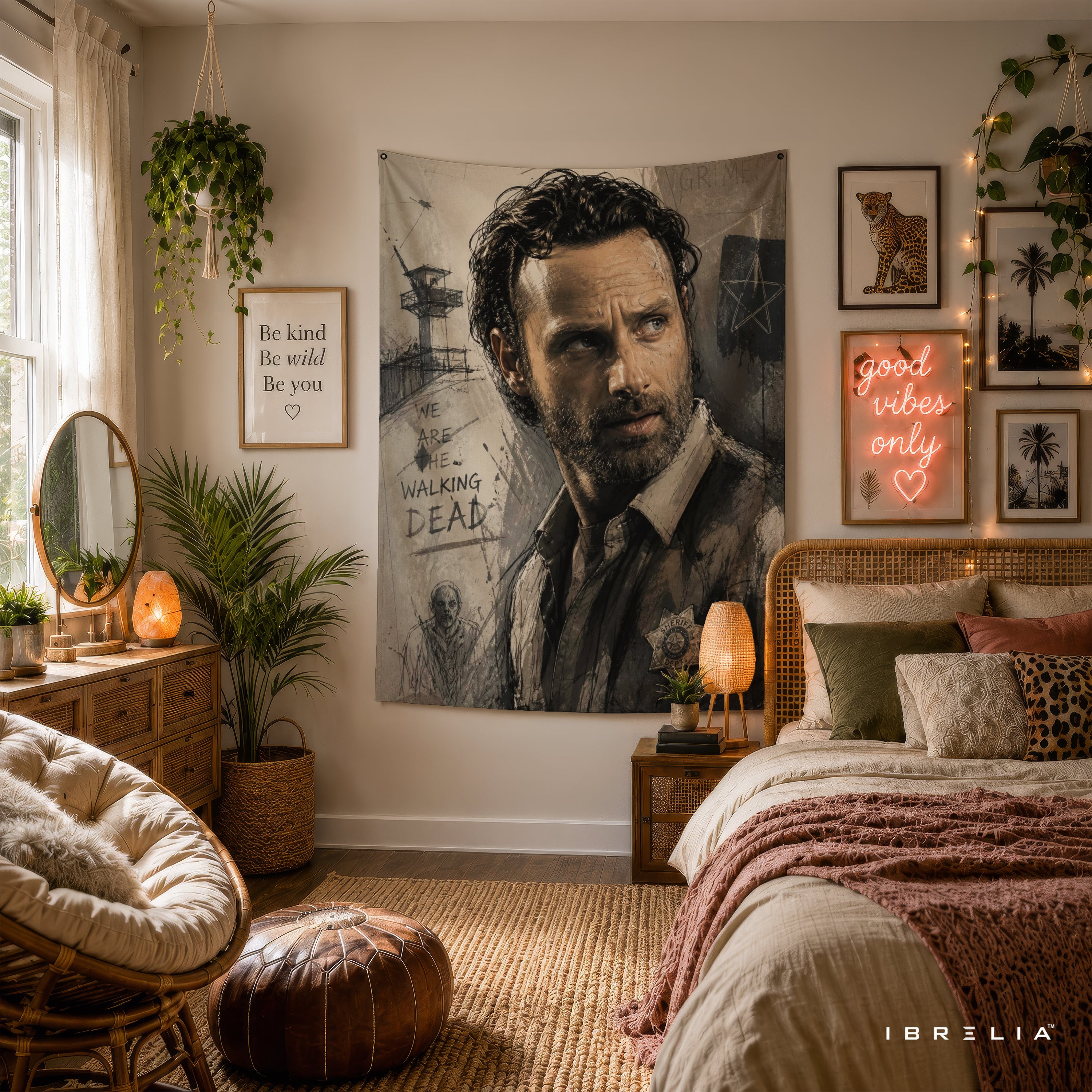 Rick Grimes The Walking Dead Wall Tapestry | Premium Heavyweight Jute Fabric Wall Hanging