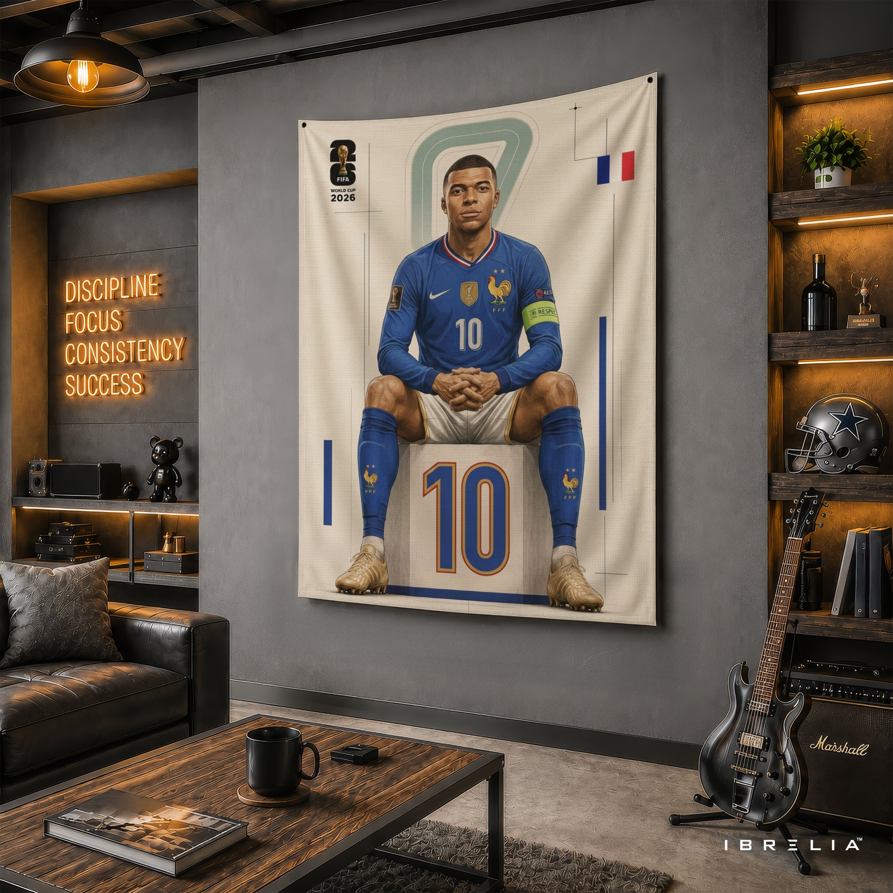 Kylian Mbappé France 2026 Wall Tapestry | Premium Heavyweight Jute Fabric Wall Hanging