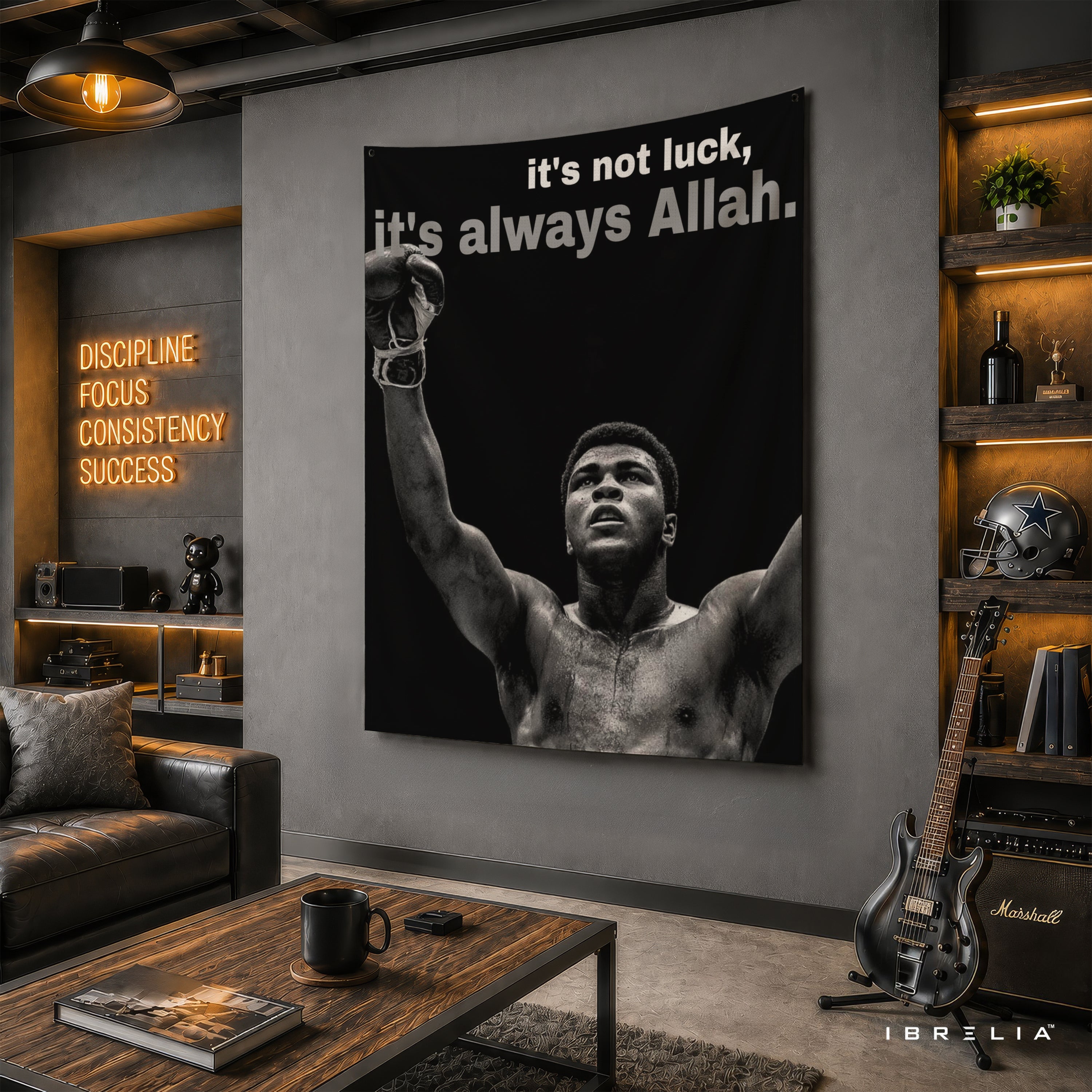 Muhammad Ali It's Always Allah Wall Tapestry | Premium Heavyweight Jute Fabric Wall Hanging
